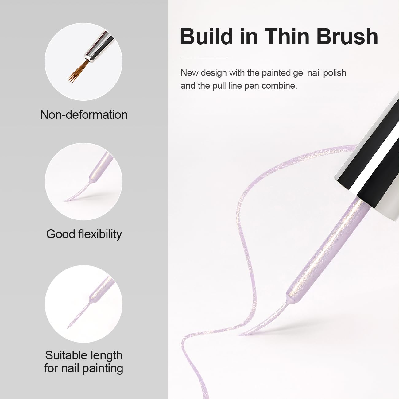 RARJSM Pearl Gel Liner Nail Art 2 Pcs Set Pearlescent Milky White Light Purple Golden Shell Glitter Swirl Effect Gel Nail Polish 8ml Build in Thin Brush Painted Striper GelPolish Curing Requires