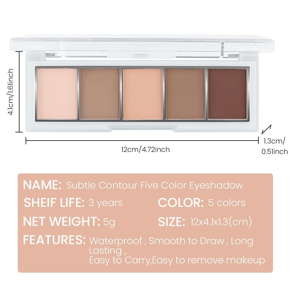 5 Colors Matte Nude Eyeshadow Makeup Palette, Nude Pink Brown Cocoa Neutral Matte Smokey Cream Mini Eye Shadow Palette Makeup for Older Women Blue Green Eyes, Contour Make up Palettes sombras de ojos