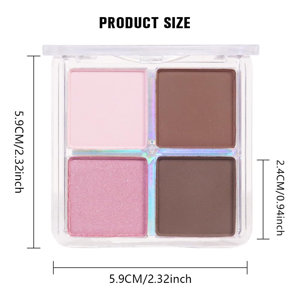 Powder Eyeshadow Quad, Rose Pink Chocolate Brown Shimmer Eye Shadow Palette Makeup, Neutral Vegan Matte Quads Eye Shadow Palette for Older Women Pigmented Waterproof, paleta de sombras de ojos