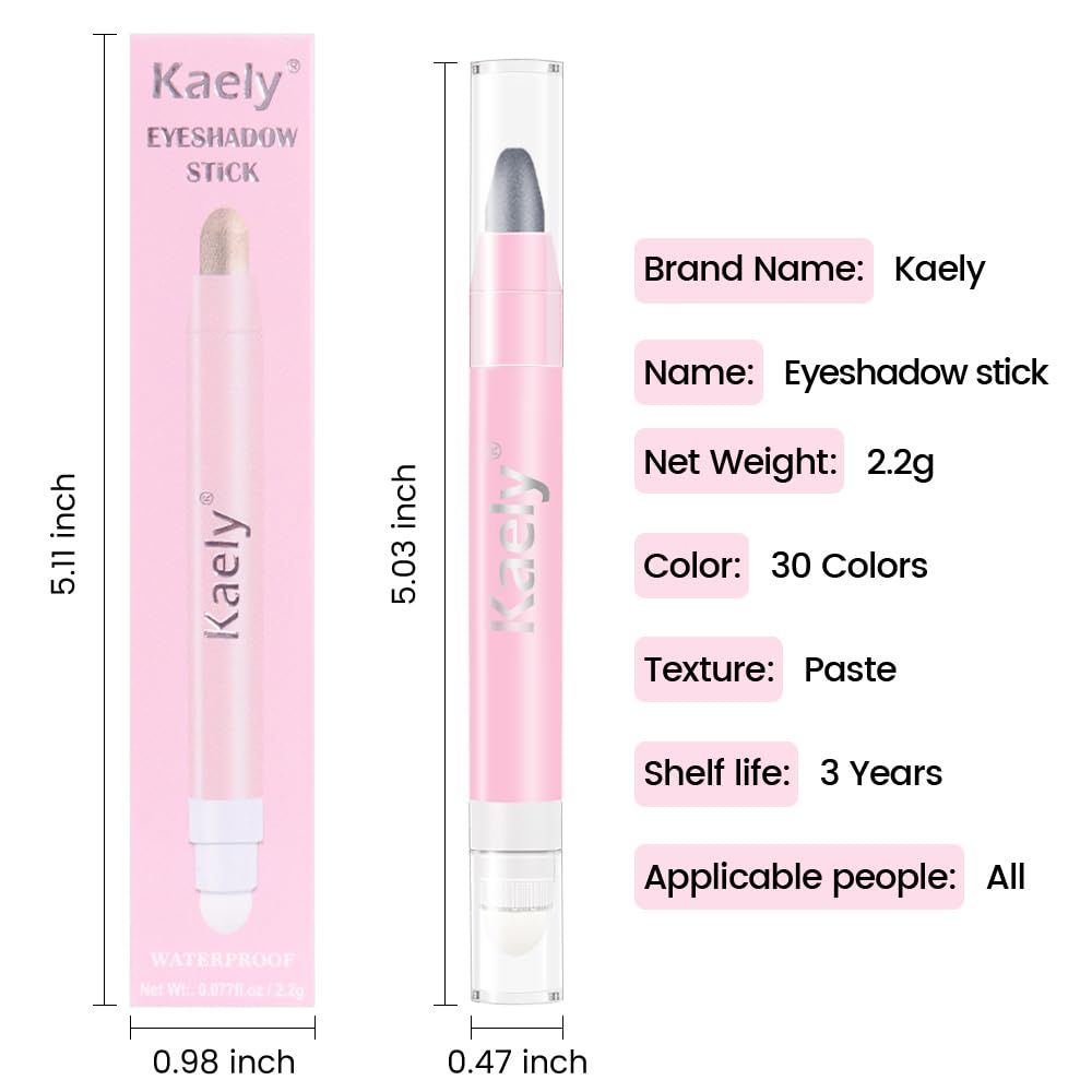 Kaely 2in1 Cream Eye Shadow Brightener Sticks for Eyes, Pencil Eyeshadow Applicator Stick Waterproof Pigmented, Eye Shadow Palette Highlighter Makeup, sombras para ojos, 02 Dazzling Grey Shimmer