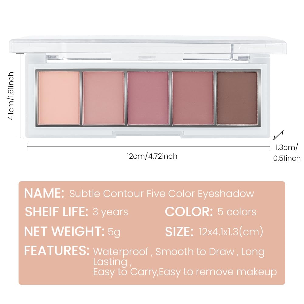 5 Color Eye Shadow Palette Makeup, Nude Coffee Pink Brown Dark Brown, Velvety Matte Finish, Highly Pigmented Make up Eyeshadow Palette, Long Lasting Waterproof, Neutral Daily Eye Makeup 04#