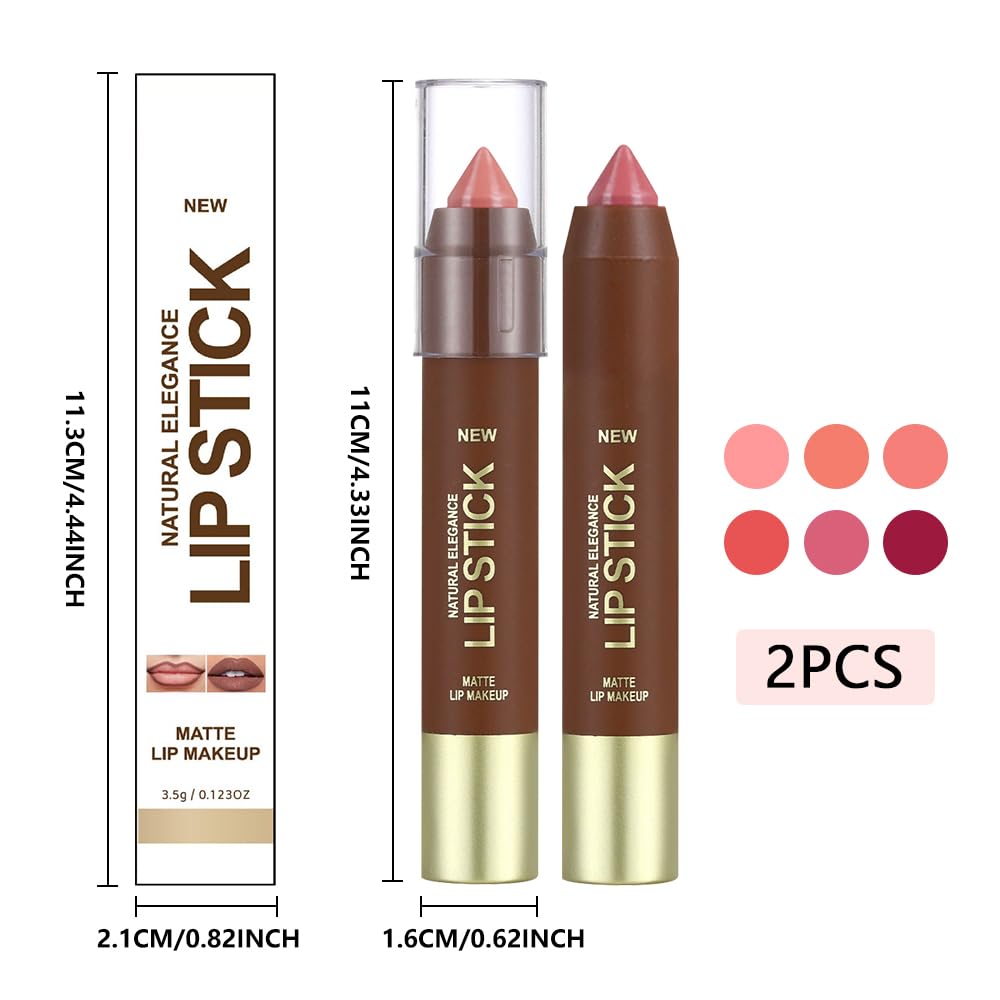 2Pcs Matte Lipstick Crayon Set for Women, Rose Pink Ruby Red 24 Hour Lipstick Lip Liner Pencil, Neutral Lip Stick Lipliner Long Lasting Waterproof Smudge Proof, Vegan & Cruelty-Free, 01+04