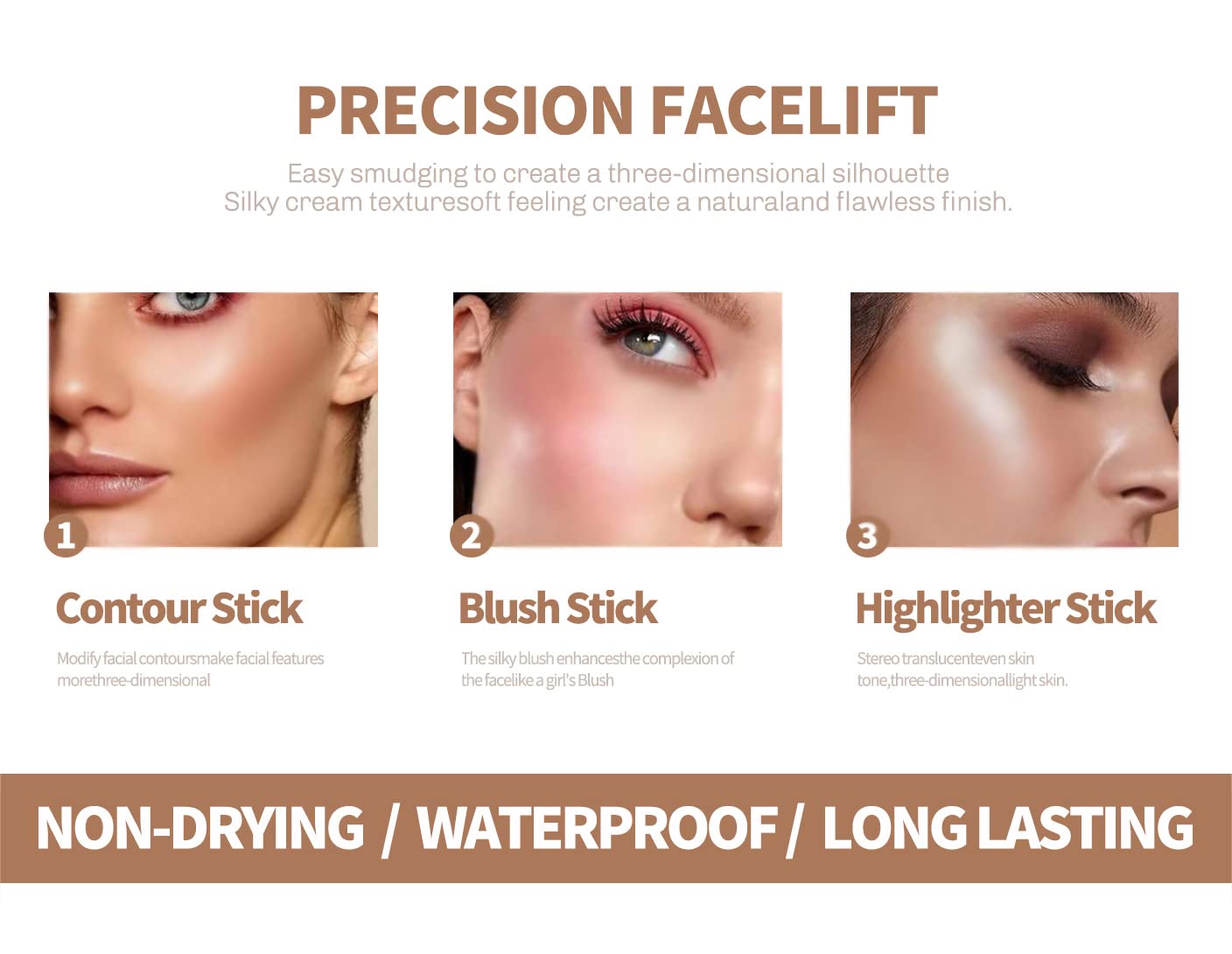 4PCS Contour Stick - Highlighter And Cream Blush Stick 4 Colors Kit - Moisturizer, Face Brightens & Shades Pencil, Facial Shaping Makeup Sticks for Older Women & Mature Skin