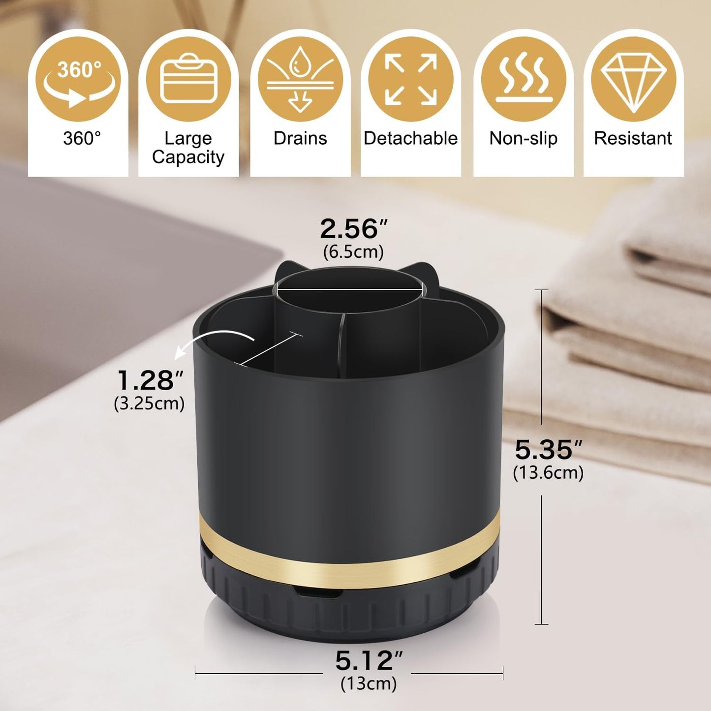 Bathroom Organizer Countertop - Rotating Black Toothbrush Holder for Bathroom Accessories Organization Detachable 6 Slots Bathroom Sink Storage Caddy Vanity Organizer