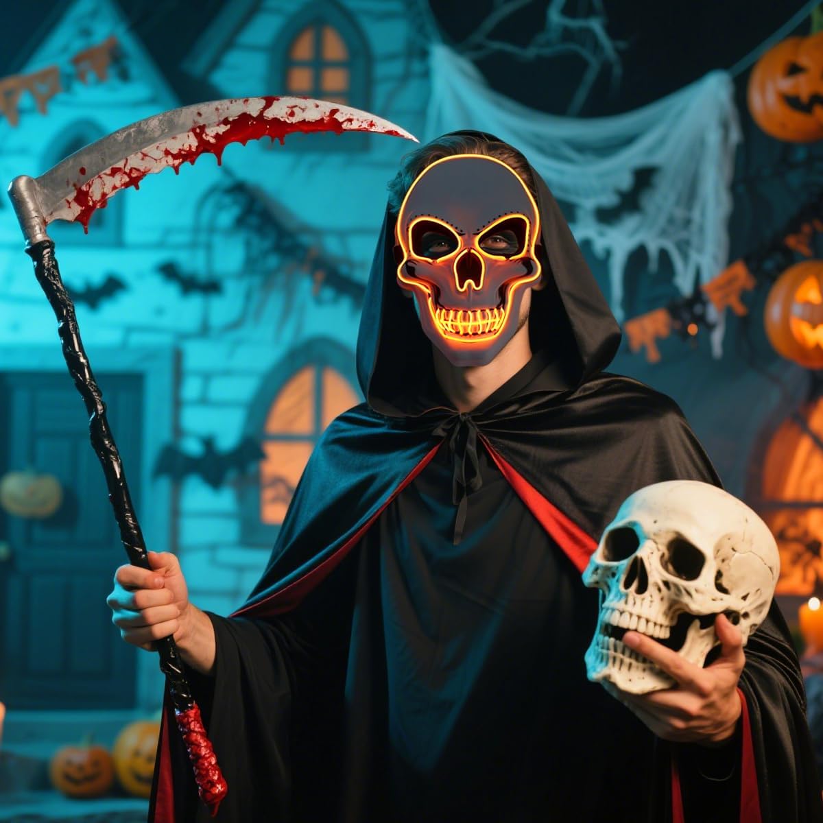 OceanWings Halloween Mask LED Light up Costumes Scary Mask for Party Supplies Favor