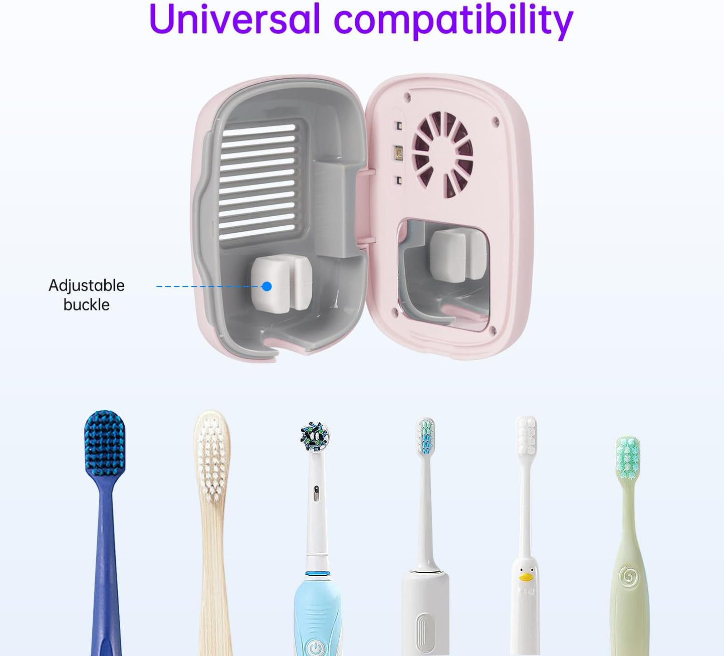 Toothbrush Holder, Toothbrush Cleaner Case, Portable USB Charging Toothbrush Cover with U V-C Light, Travel Toothbrush Holder (Pink-Fan)