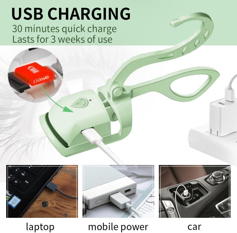 Heated Eyelash Curler, Fast Heat up Within 5s, 24 Hours Long Lasting, Rechargeable Electric Eyelash Curler, Temperature Control, Safe Anti-Burn Eyelash Curlers, Quick Natural Curling Eye Lashes