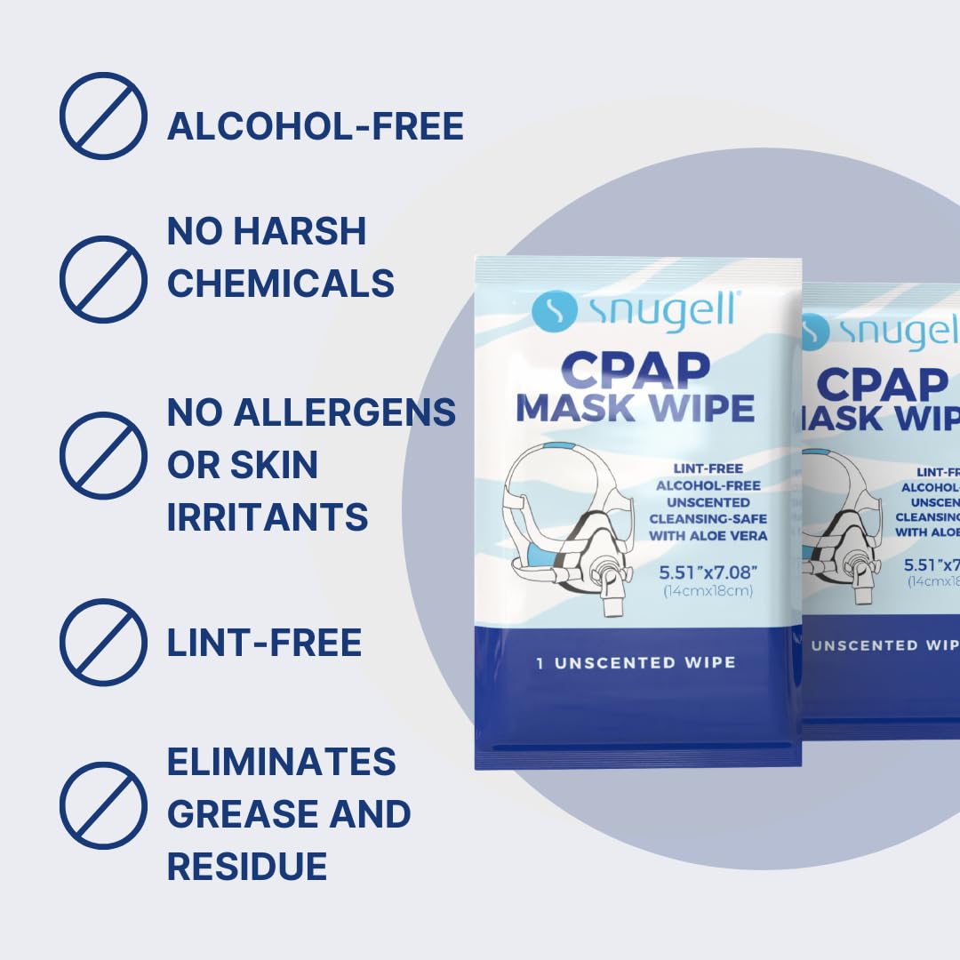 Snugell Unscented Individual CPAP Mask Wipes – Travel-Friendly 40-Pack– Lint & Alcohol-Free,Skin-Safe with Aloe Vera– Perfect for Convenient, Hassle-Free Cleaner & Sanitizer of CPAP Masks & Equipment