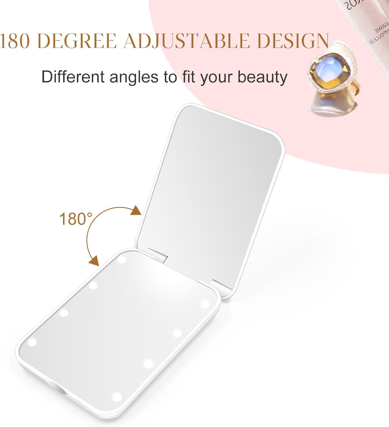 Compact Mirror, 1X/3X Magnification LED Pocket Mirror with Nternal BIattery, Mini Mirror for Purse, Pocket,Travel and Present (White)