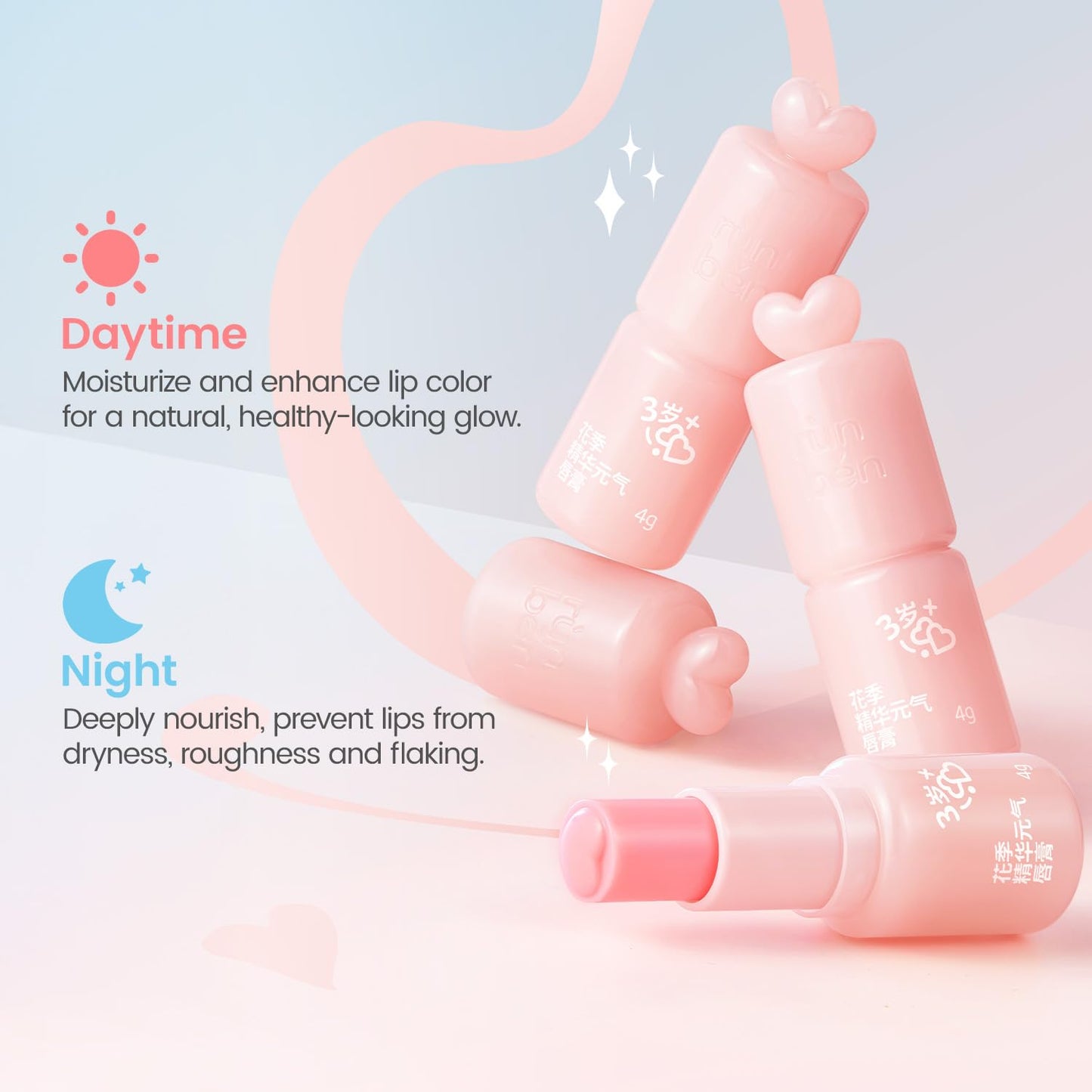 RUNBEN Color Changing Lip Balm for Kids, 24H Moisturizing & Hydrating for Chapped Lips, Safe & Non-toxic Tinted Lip Balm for Girls, Birthday Christmas Lipstick Gift for Kids