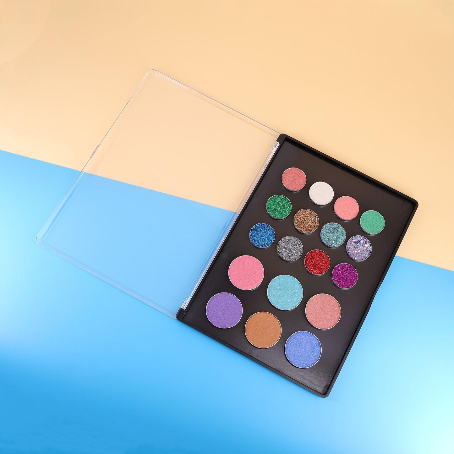 Magnetic Makeup Palette with Clear Top, Empty Eyeshadow Pan Dispensing Storage Box with 40Pcs Adhesive Metal Stickers for DIY Cosmetics Blush Powder(XL Large - 9.25"x6.57")