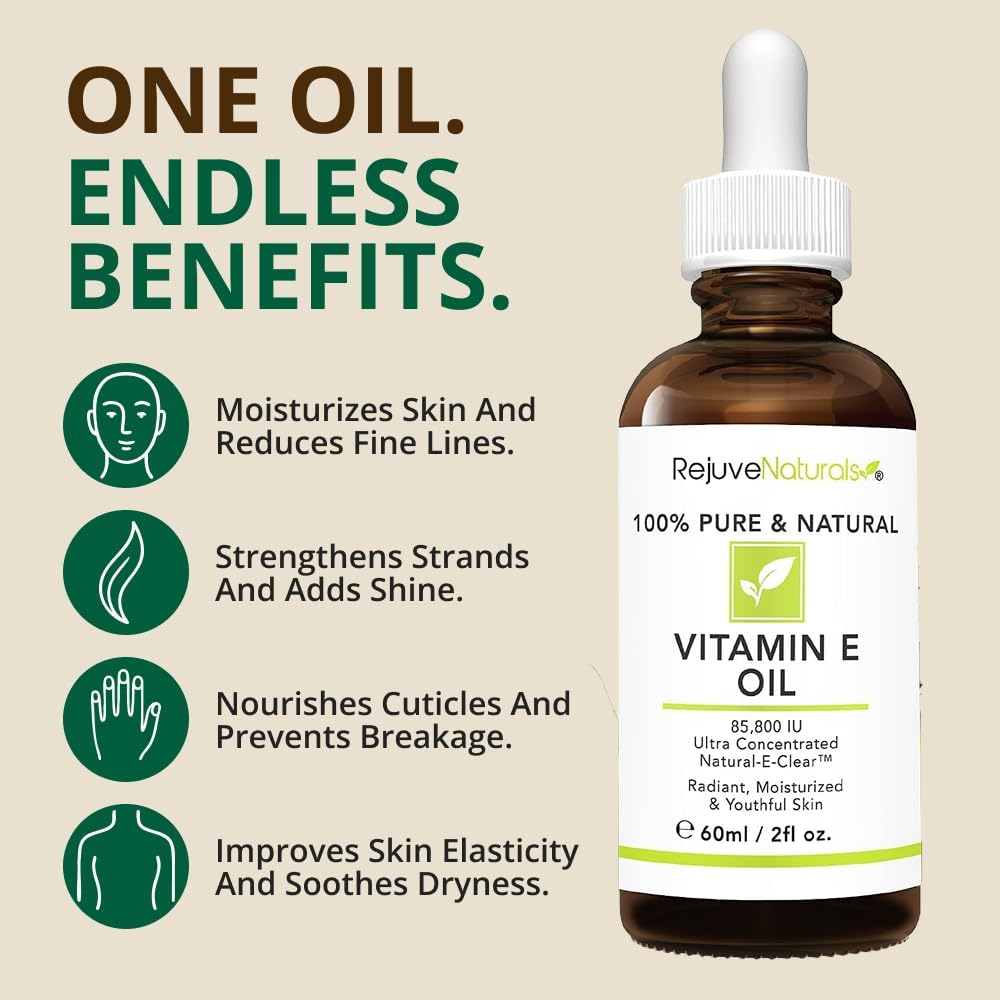 Vitamin E Oil - 100% Pure & Natural, 85,800 IU. Repair Dry, Damaged Skin from Surgery & Acne, Age Spots & Wrinkles. Boost Collagen for Moisturized, Youthful-looking Skin. d-alpha tocopherol, 2 Fl Oz