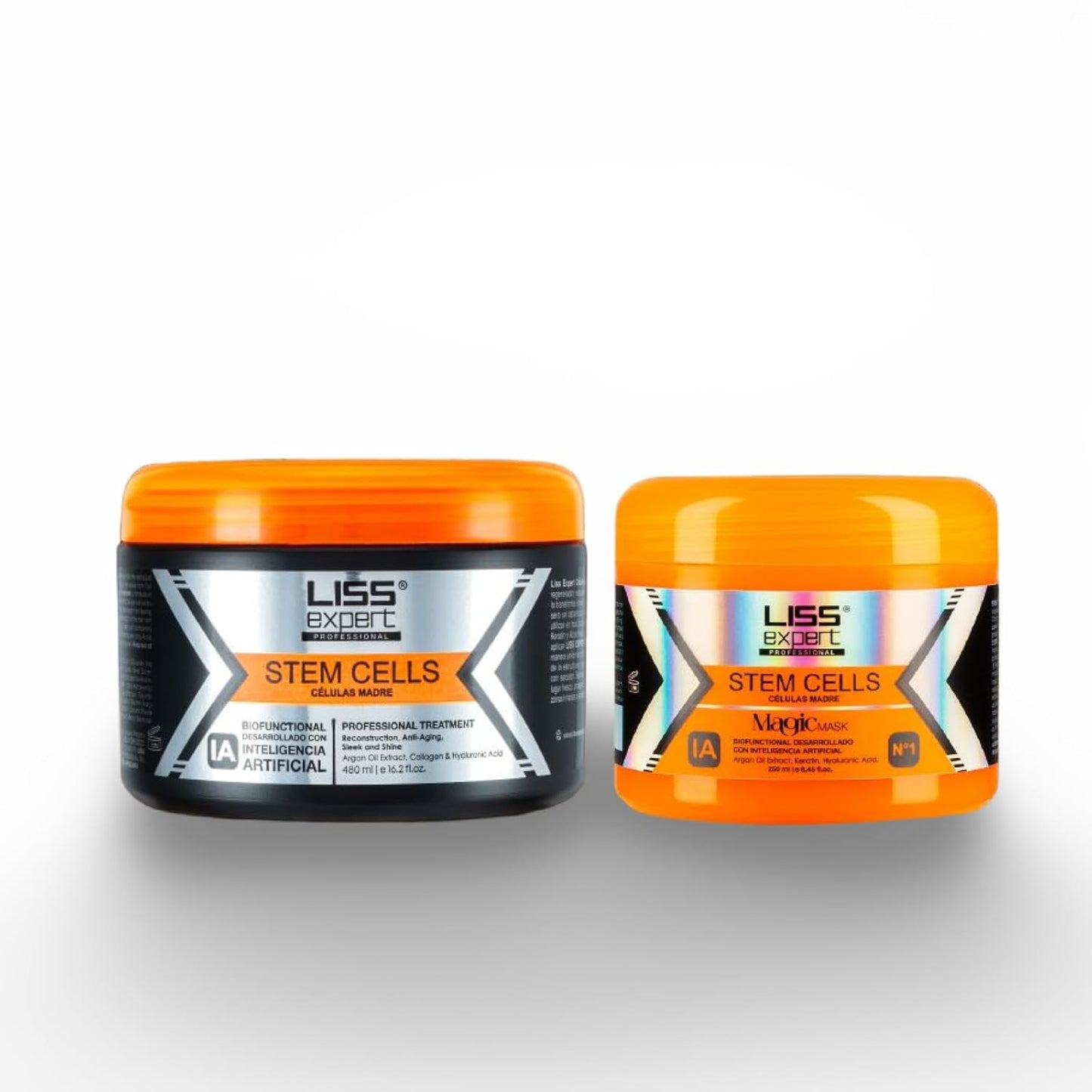 Liss Expert Stem Cells Smoothing Treatment 16.2 oz and Magic AI Mask, 8.45 oz Set Hyaluronic Acid, Collagen, Argan Oil, Keratin and Stem Cells for after care