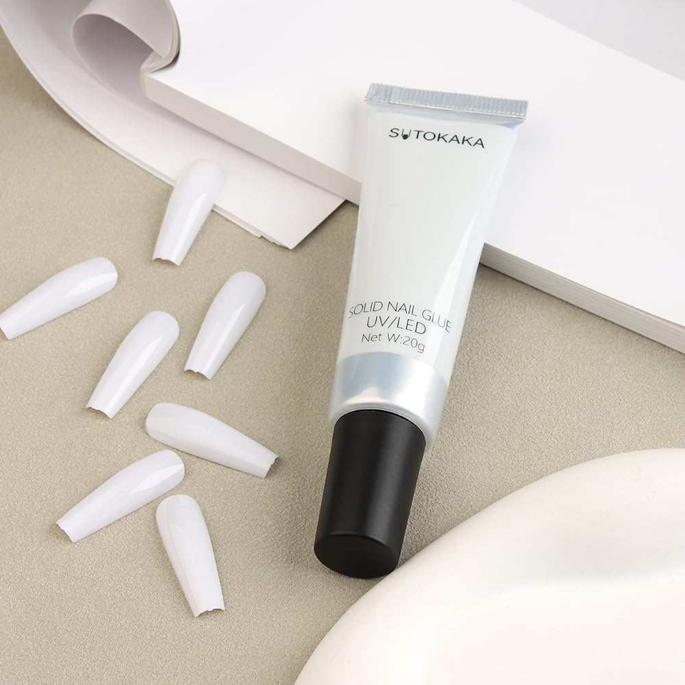 Solid Nail Glue Gel for Soft Gel Nail Tips, 20g Super Strong Nail Glue for Acrylic Nails Extension Press On Nails Fake Nails, Lamp Curing Needed Soak Off Nail Art Salon DIY at Home