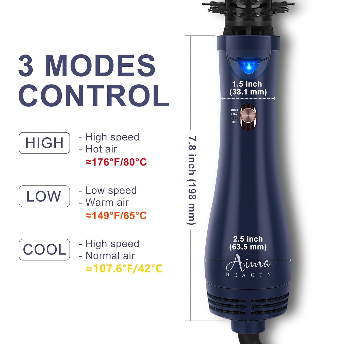 Hair Dryer Brush, Aima Beauty 4-in-1 Upgrade Hot Air Straightener Curler Function for Women, Hair Styling Tools, Prussian Blue-Round