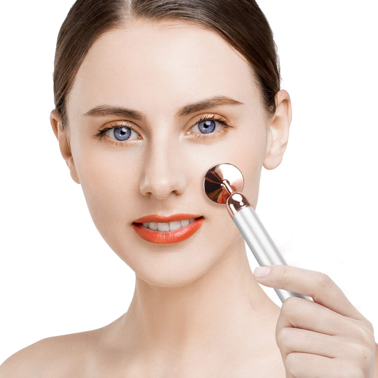 DANGSHAN 3-in-1 Electric Jade Roller 3D Roller Facial Roller & Face Massager, Rose Quartz