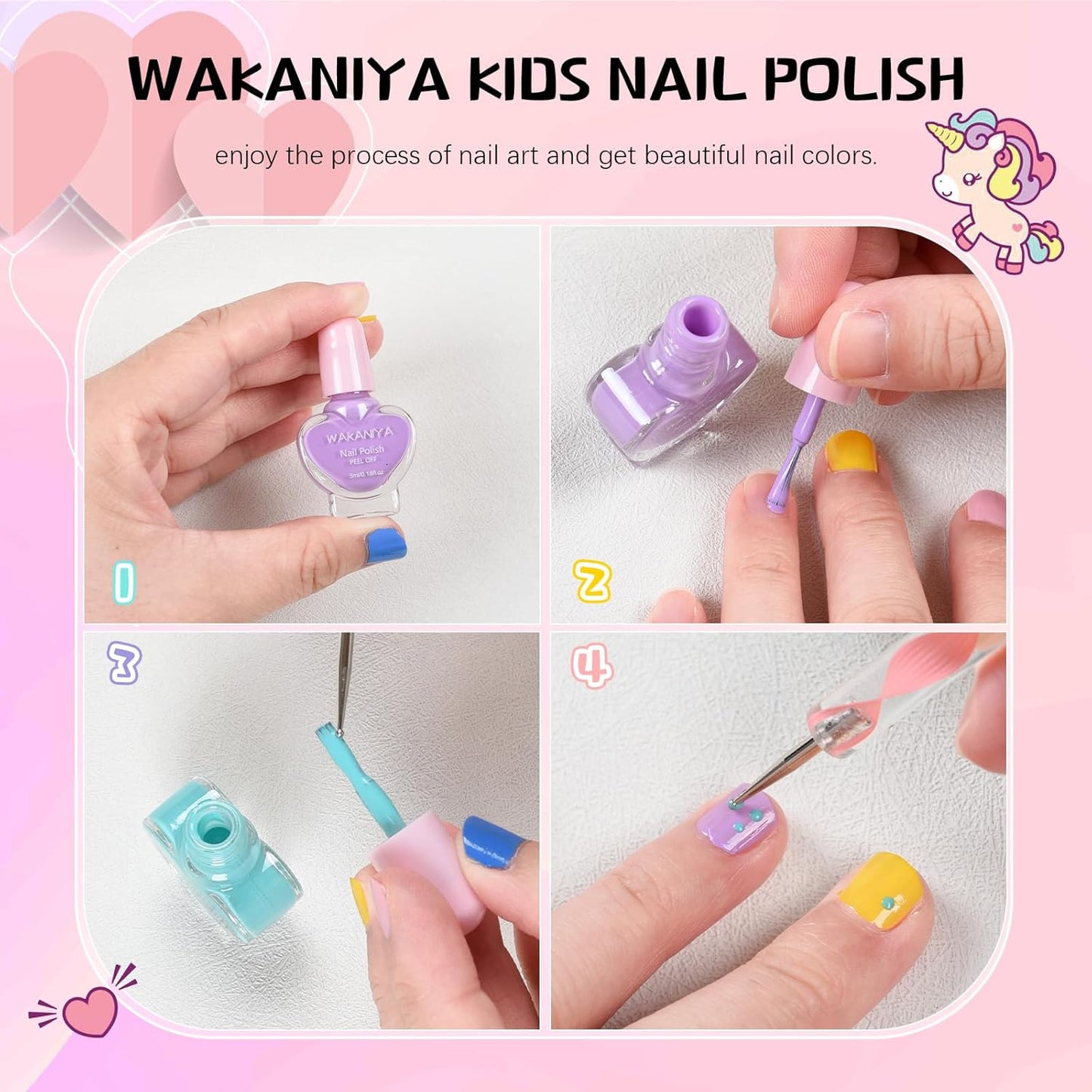 Kids Nail Polish Set - Non Toxic, Quick Dry Peel Off Girls Nail Polish 12 Colors with Glitter Stickers and PVC Organizer Bag