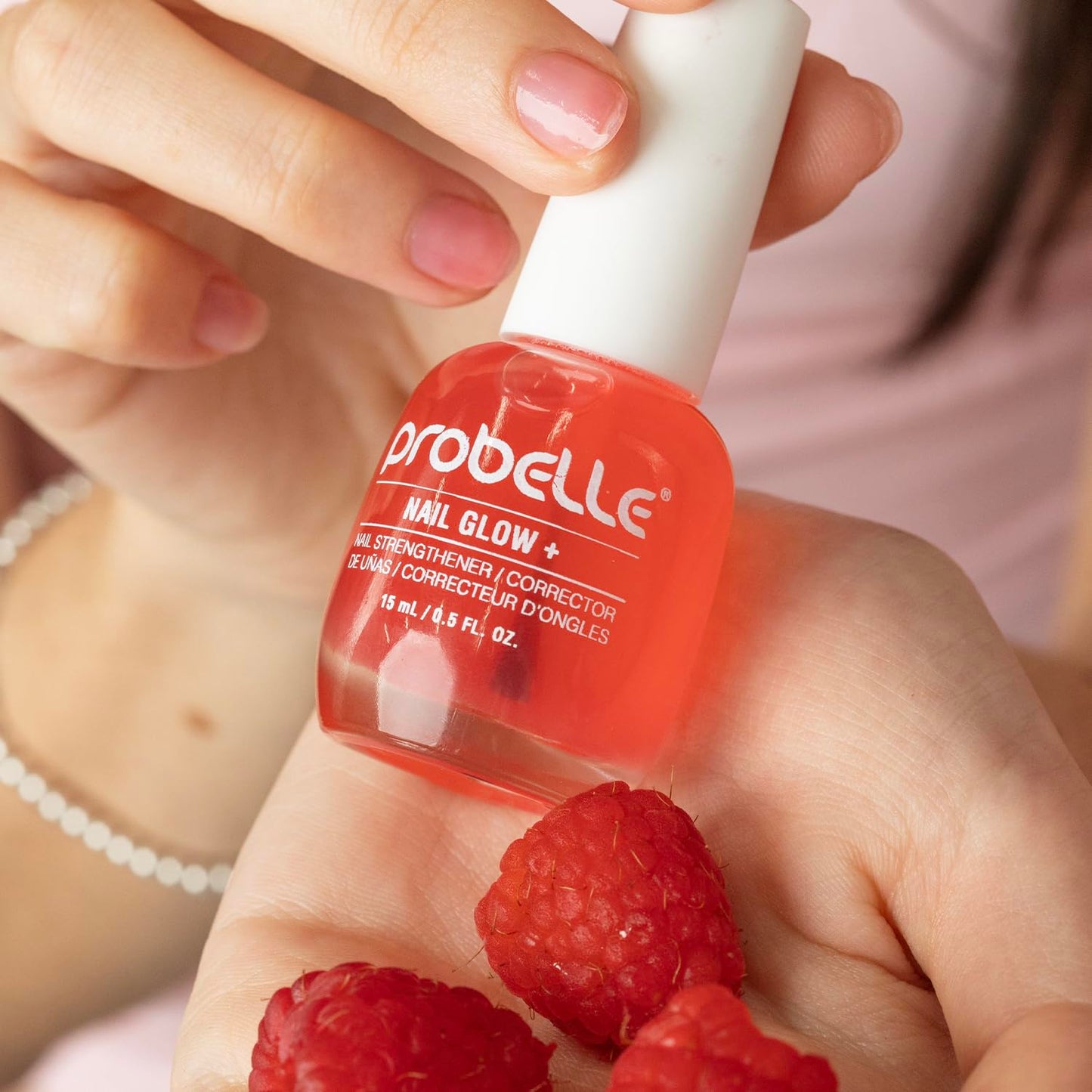 Probelle Nail Glow + Nail Strengthener and Hardener with Sheer Jelly Tint, Hard To Resist Ultra Glowy Nail Shine, Tinted Nails Strengthening Blush for Brittle, Thin, Damaged Nails 0.5 oz (Berry)