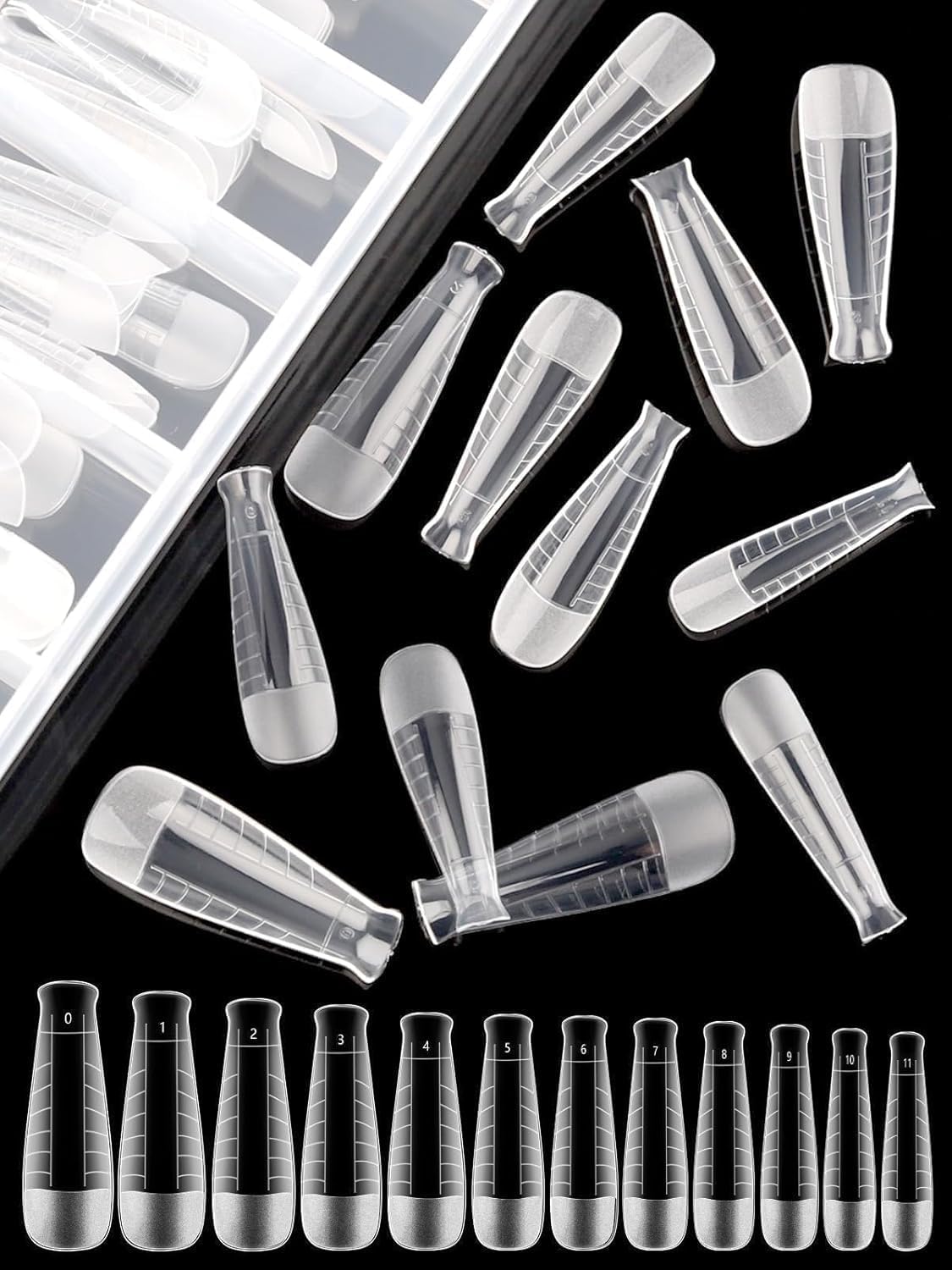 EBANKU 120Pcs Poly Gel Nail Forms, T-Shape Matte Dual Forms Clear Nail Tips Mold for Builder Gel Square Nail Extension Manicure Tools Salon-12 Sizes