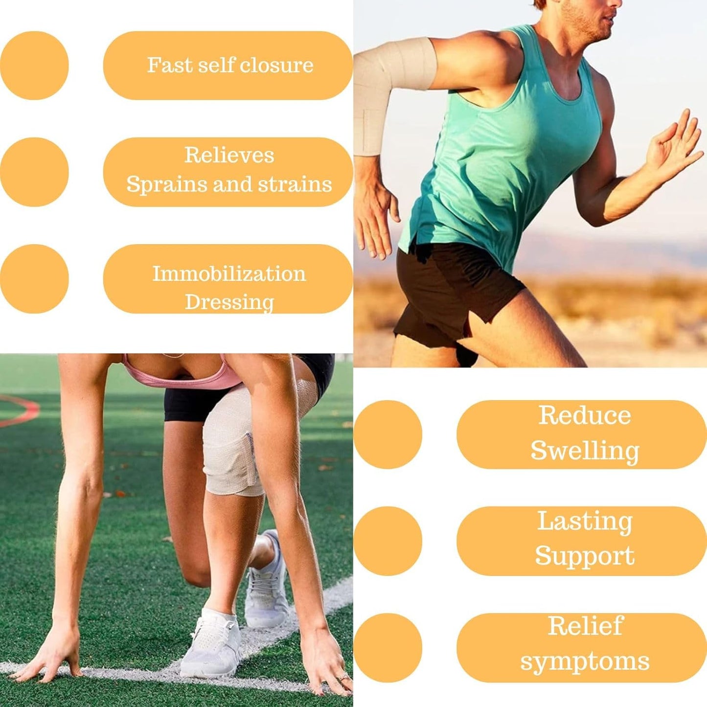 Premium Elastic Bandage Wrap 6 inch 4 Pack Reusable Versatile Self-Closing Compression Bandage Wraps for Ankles, Wrists Knee, Tummy and Body Cotton Lymphedema Wraps for Legs Latex-Free