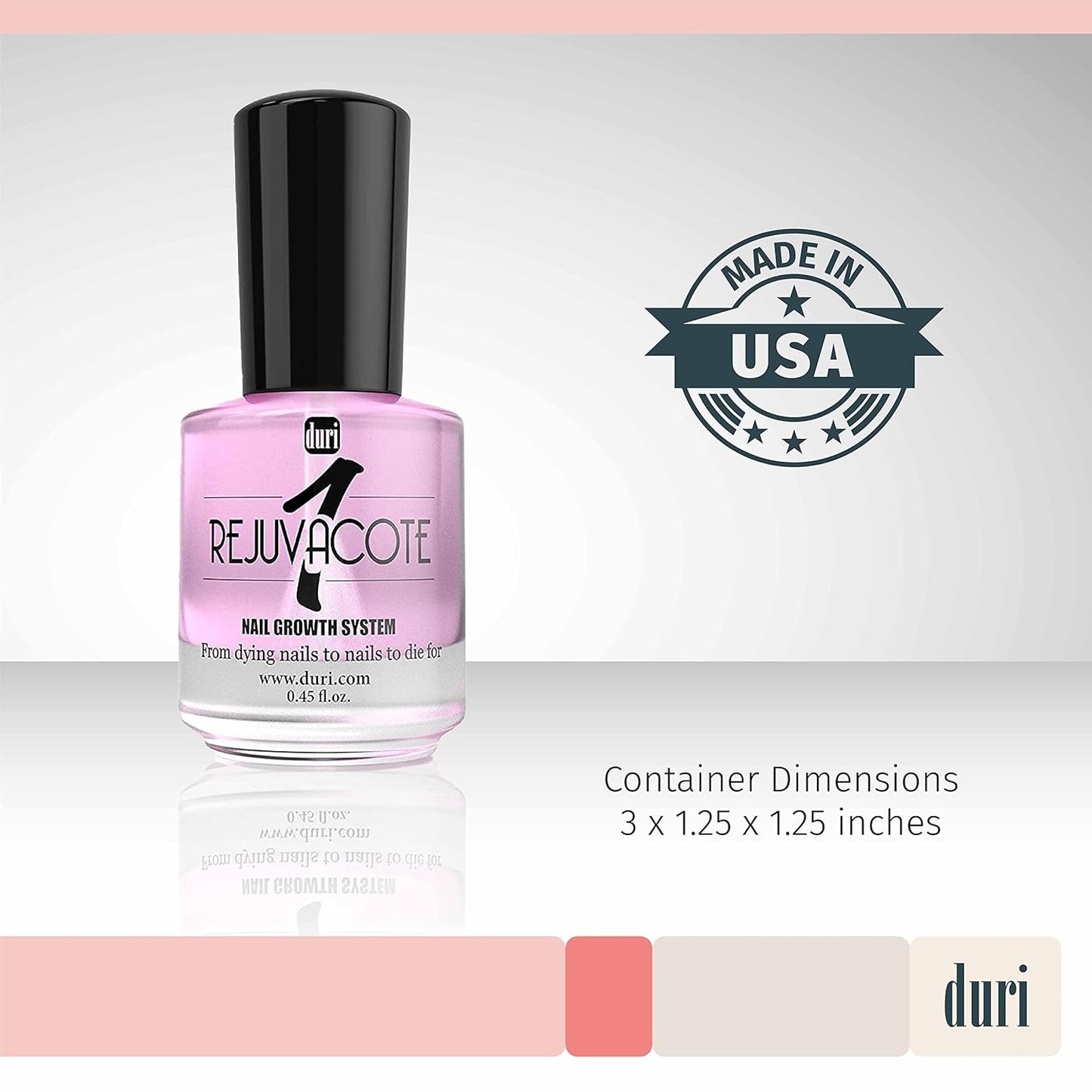 duri Rejuvacote 1 Nail Growth System - Original Maximum Strength Formula - Nail Strengthener and Nail Growth - Base and Top Coat - Pack of 2-0.45 fl. oz.