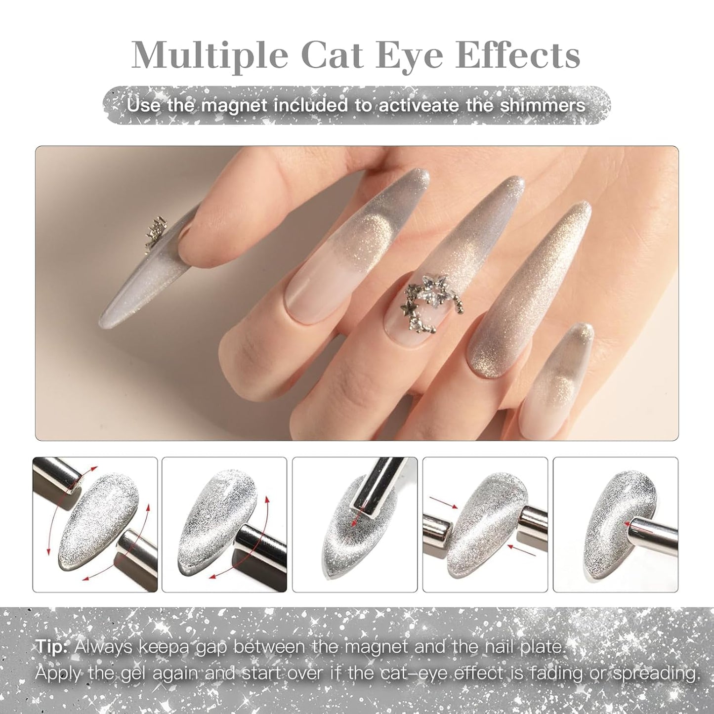 Cat Eye Gel Nail Polish with Magnet Stick, 15ml Magnetic Gel, Create Stunning Cat Eye Effects for DIY Manicures, Long-Lasting, Salon-Quality Finish, Lunar Bond