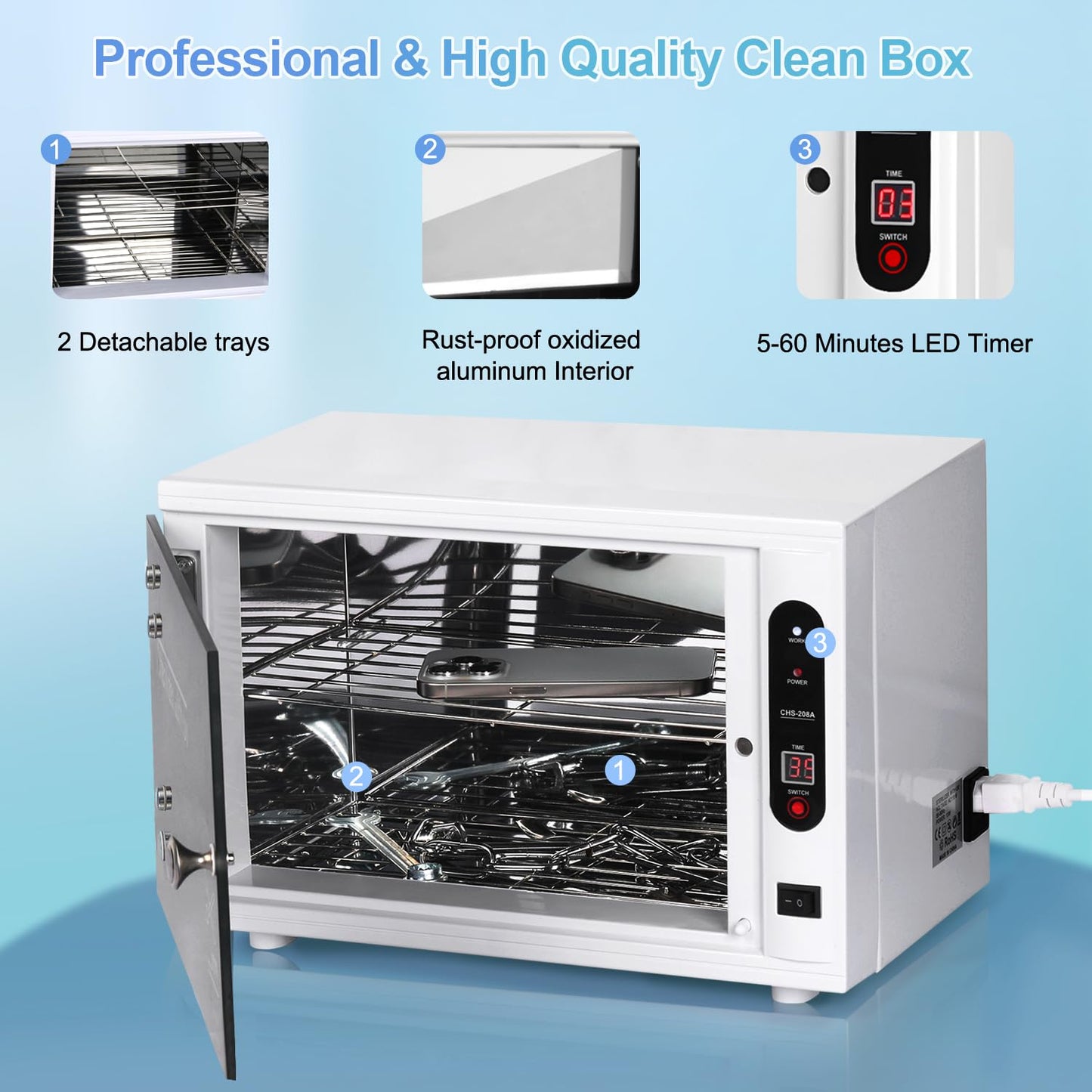 Nail Tool Cleaning Cabinet, Large Capacity Cleaner Box Cleaner Cabinet Cleaning Machine Barber Tool Box Nails Art Tool Equipment for Salon, Spa, Barber