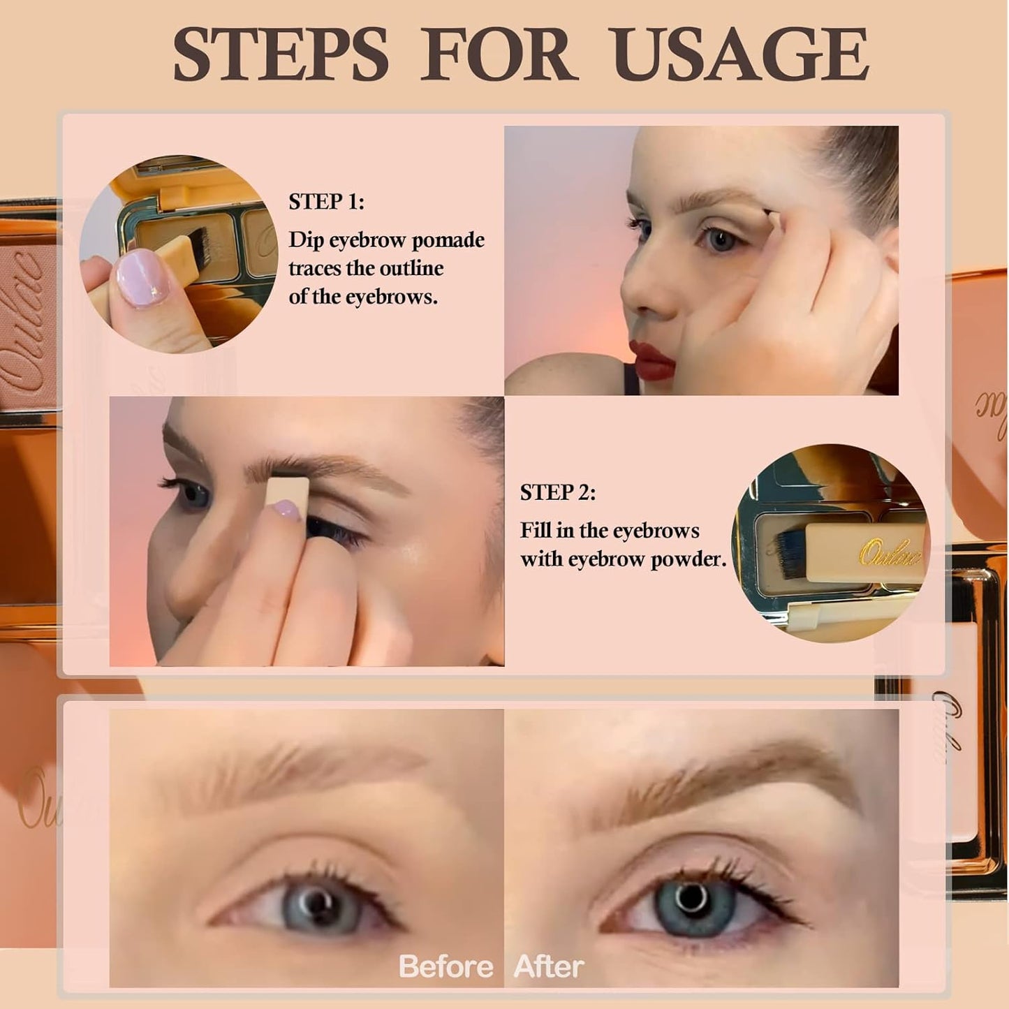 Oulac Waterproof Light Eyebrow Powder Kit with Brow Brush 2 in1 Long Lasting Instant Eyebrow Pomade & Powder Natural Makeup for Sparse Brows 3.2 g/0.11 oz (Golden Blonde)