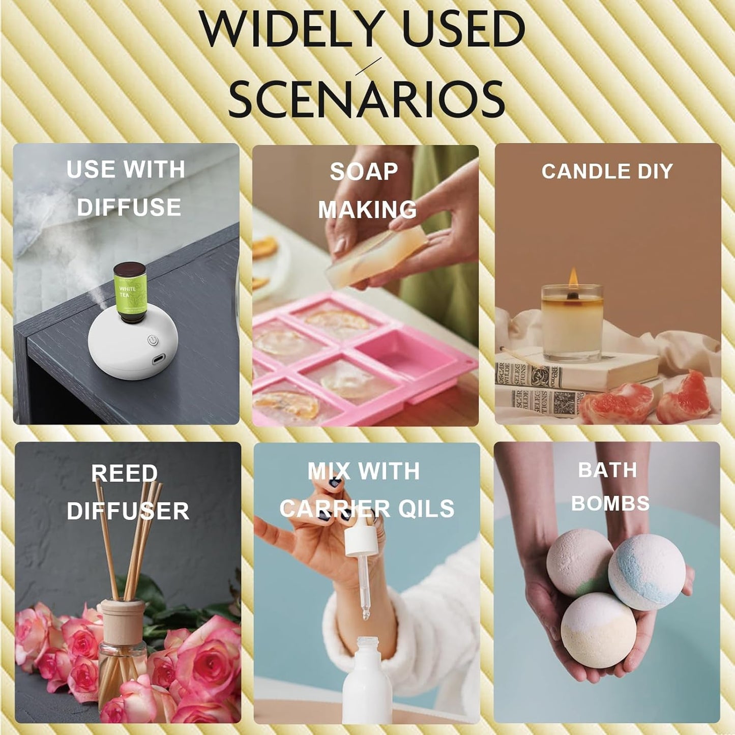 Premium Hotel Fragrance Oil Collection for Diffusers, Essential Oils for Diffusers for Home, Hotel Diffuser Fragrance Oils,Spa & Candle Making, White Tea, Citrus Luxe, Velvet Night and More - 6x10ml