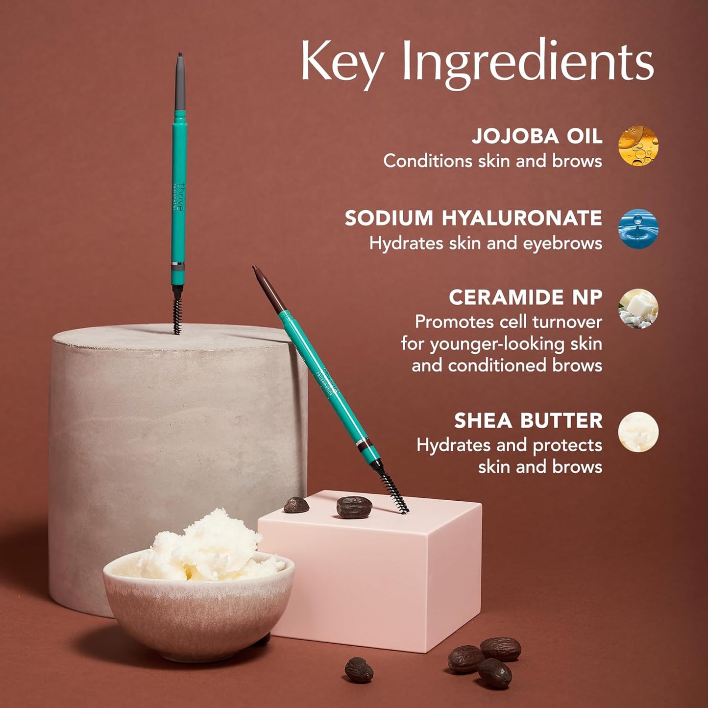 Thrive Causemetics Infinity Waterproof Eyebrow Pencil, Retractable Brow Pencil with Hyaluronic Acid & Shea Butter, Dual Ended Eyebrow Brush Spoolie, Fine Tip, Vegan & Cruelty Free, Merida (Auburn)