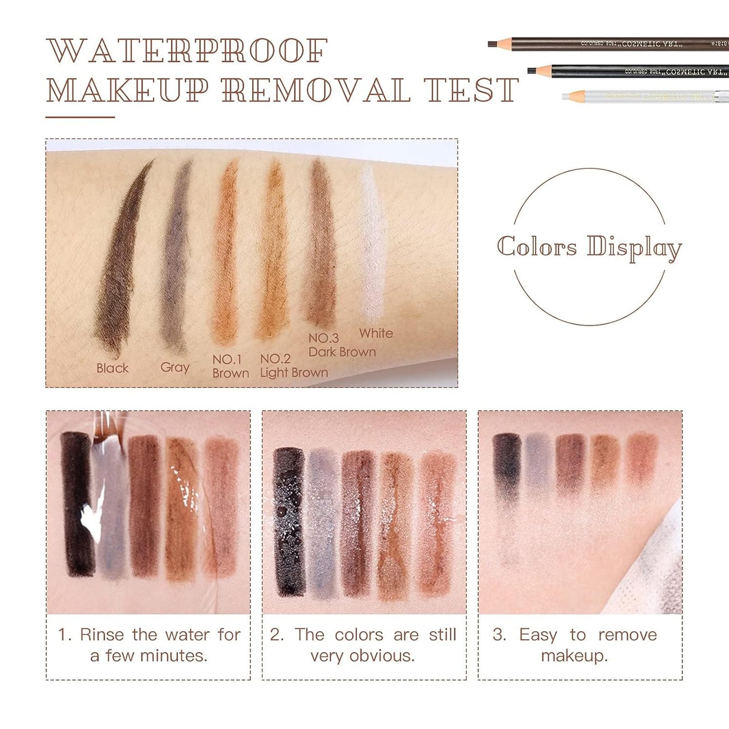 Waterproof Eye-Brow Pen-cil Set, Pull Cord Peel-off Eyebrow Pencil Microblading Pen Supplies Kit, White Eye-Liner Pencil and Eyebrows Tool Tattoo Makeup For Marking (5+1 Dark Brown)