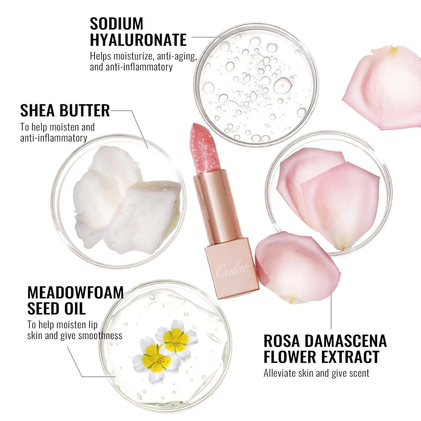 Oulac Infinity Moisture Shine Lipstick - High Shine Shimmery Finish, Super Creamy Texture, Medium to High Coverage - Gluten Free, PG10 Pink Moon