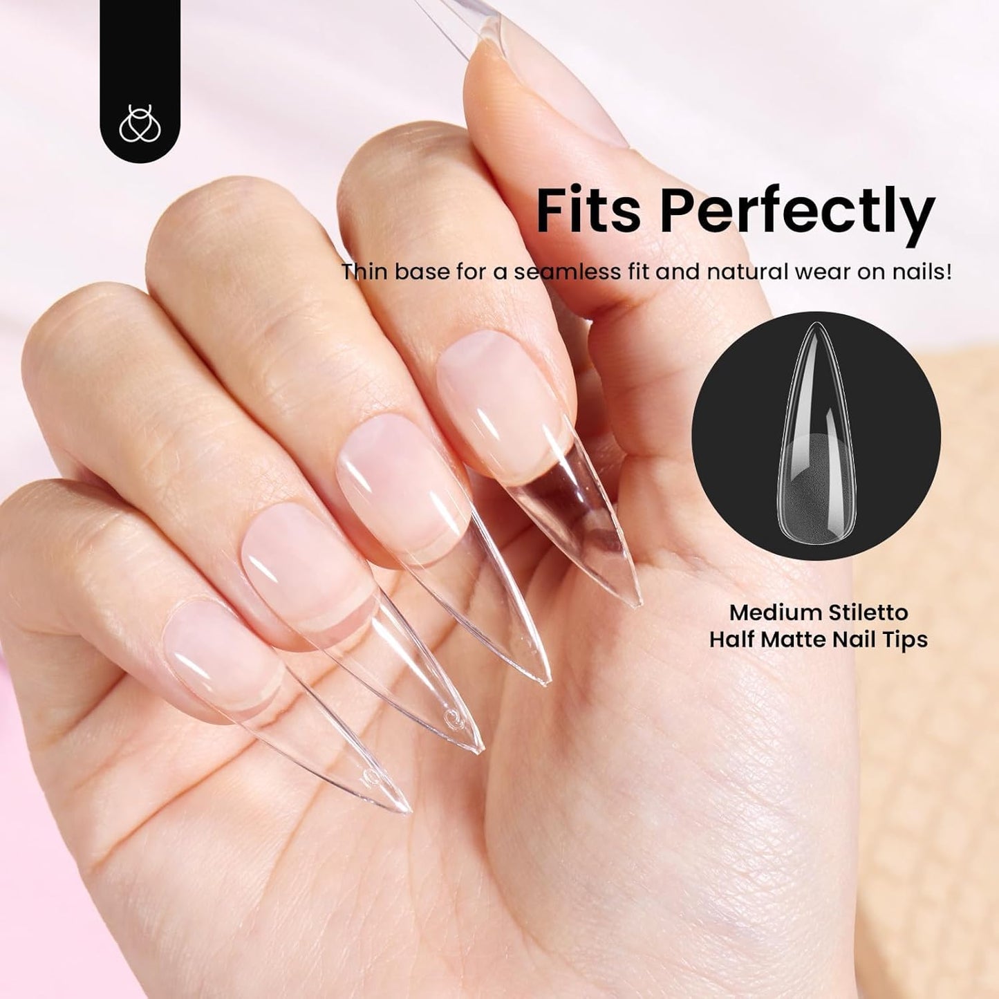 Beetles Gel Nail Tips Etch-X, Stiletto Medium, 576Pcs 12 Sizes, Pre-Etched Half Matte Full Cover Soft Acrylic Fall Halloween False Nail Tips Easy DIY Press On Nail Extensions Salon Gift for Women