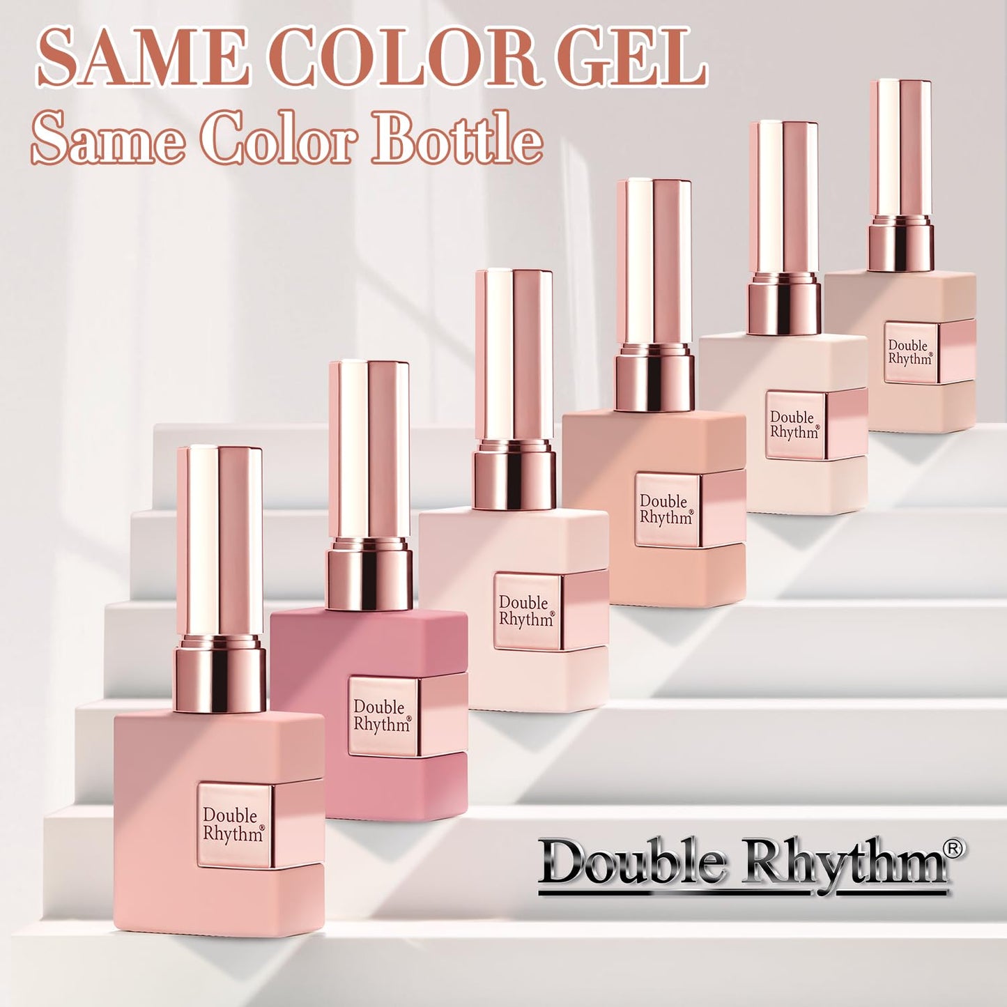 Double Rhythm 6 Pcs 15 ML Gel Polish Set Same Color Same Bottle Soak Off Gel Polish Kit Nail Art Manicure Salon DIY at Home for Women (Light Beige Nude Pink Neutral Rose-T6-4)