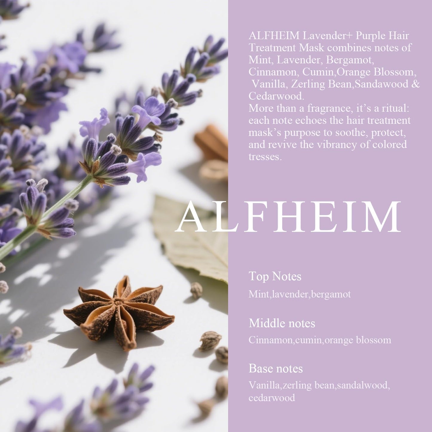 ALFHEIM Lavender Purple Hair Mask | Neutralizes Brass & Yellow Tones | Deep Moisturizing & Repairing for Blonde, Bleached & Silver Hair | Infused with Lavender Oil, Grape Seed Oil & Vitamin E 8.45 oz