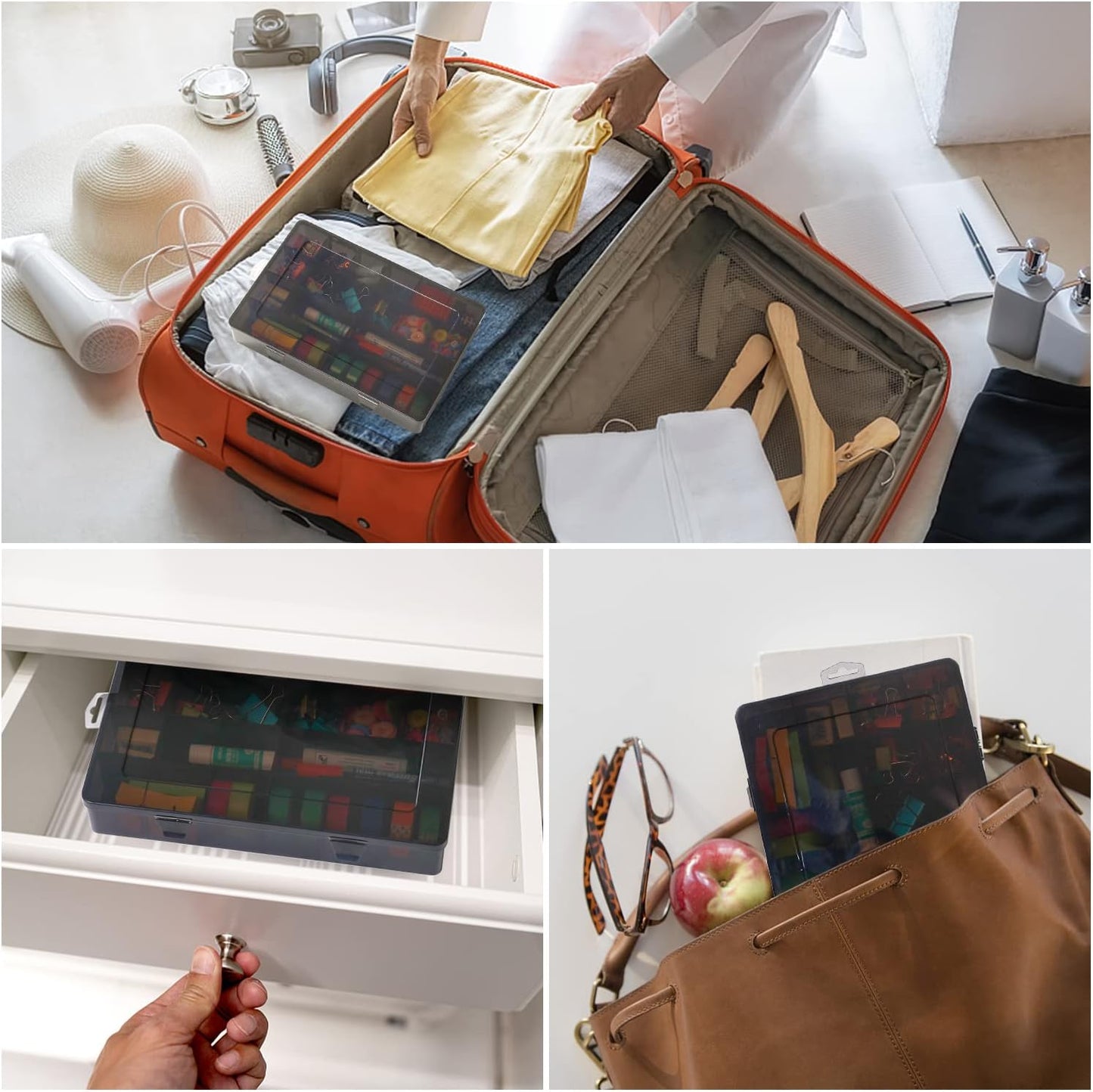 Large 24 Grids Plastic Organizer Box Adjustable Dividers,Clear Storage Box for Jewelry, Art DIY Crafts, Washi Tapes, Beads and Small Parts(Black, 1Pack)