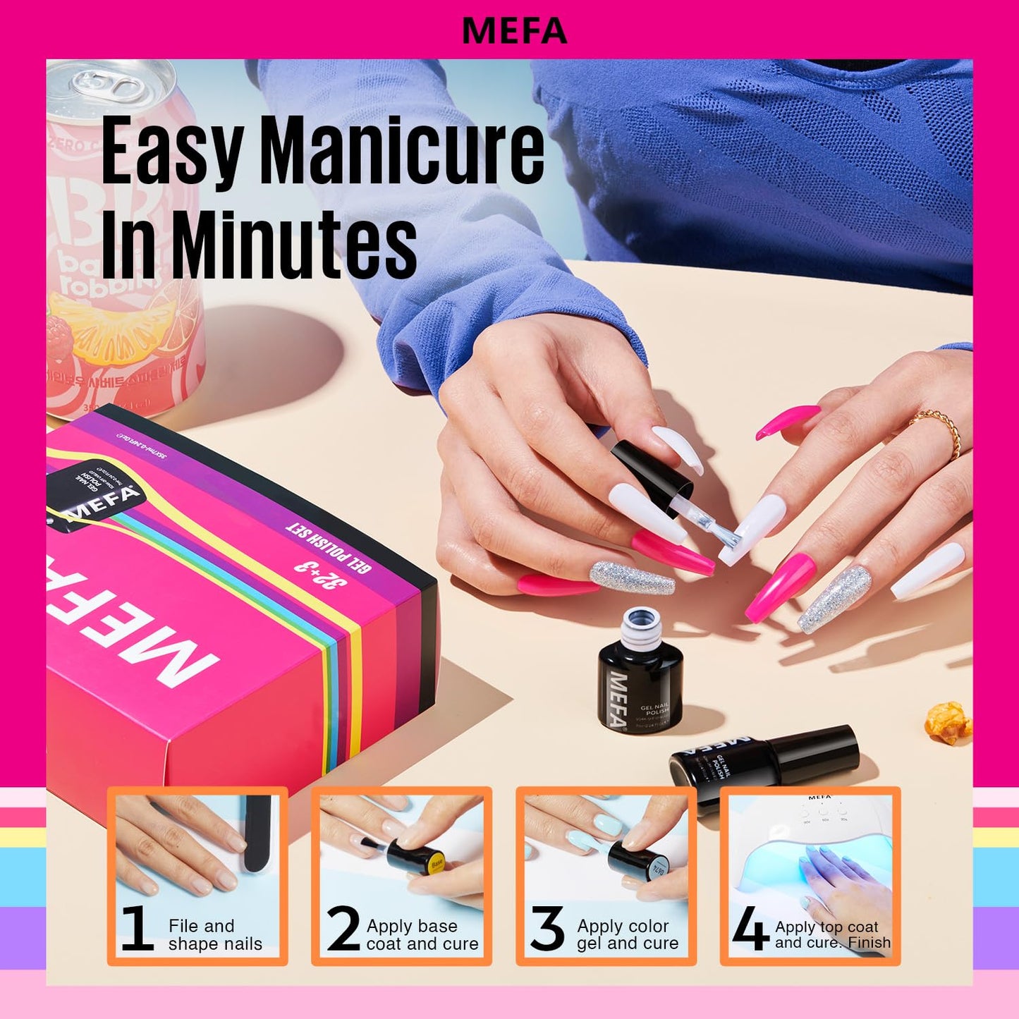 MEFA 35 Pcs Gel Nail Polish Set, 32 Colors Spring Collection Gel Nail Polish Pink Green Nail Art Manicure DIY Home Gifts for Women Girls Beginners