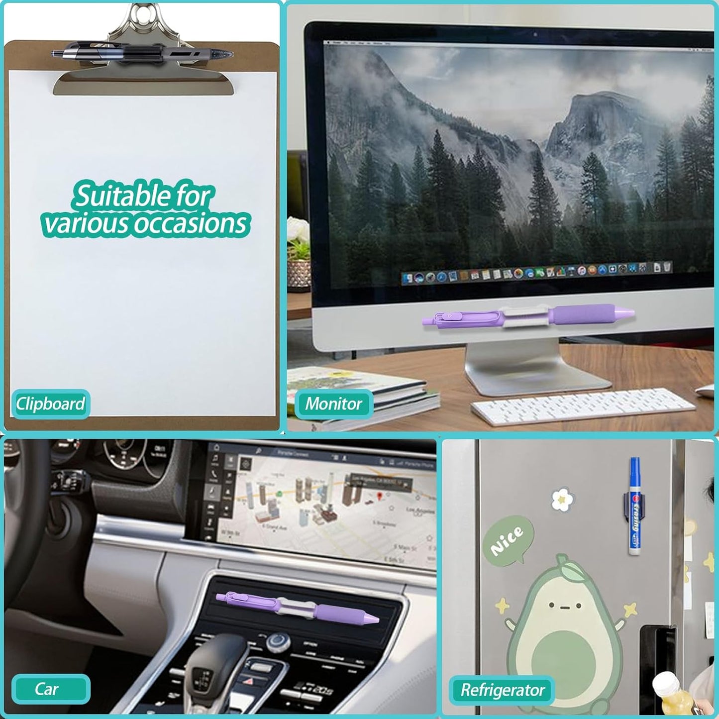 Adhesive Pen Holder for Wall Pencil Holder for Desk Organizer, 6Pack Silicone Pen Holders for Clipboard, Marker Holder Sticky Pen Holder for Desk, Office Supplies Stylus Holder Pen Organizer (6 grey)