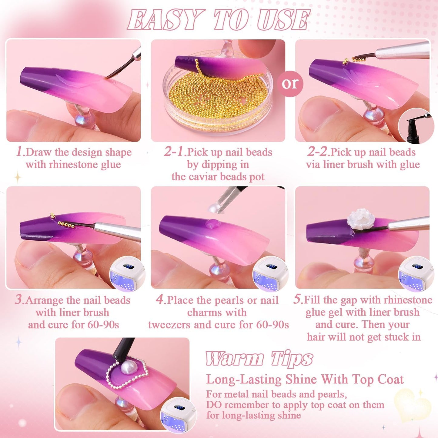 1-3MM Mini Small Nail Beads Metal Caviar Bead Gold Nail Charms and Gems Ball, Nail Chain for Nail Art Accessories Supplies Gold Rhinestones for Women Manicure