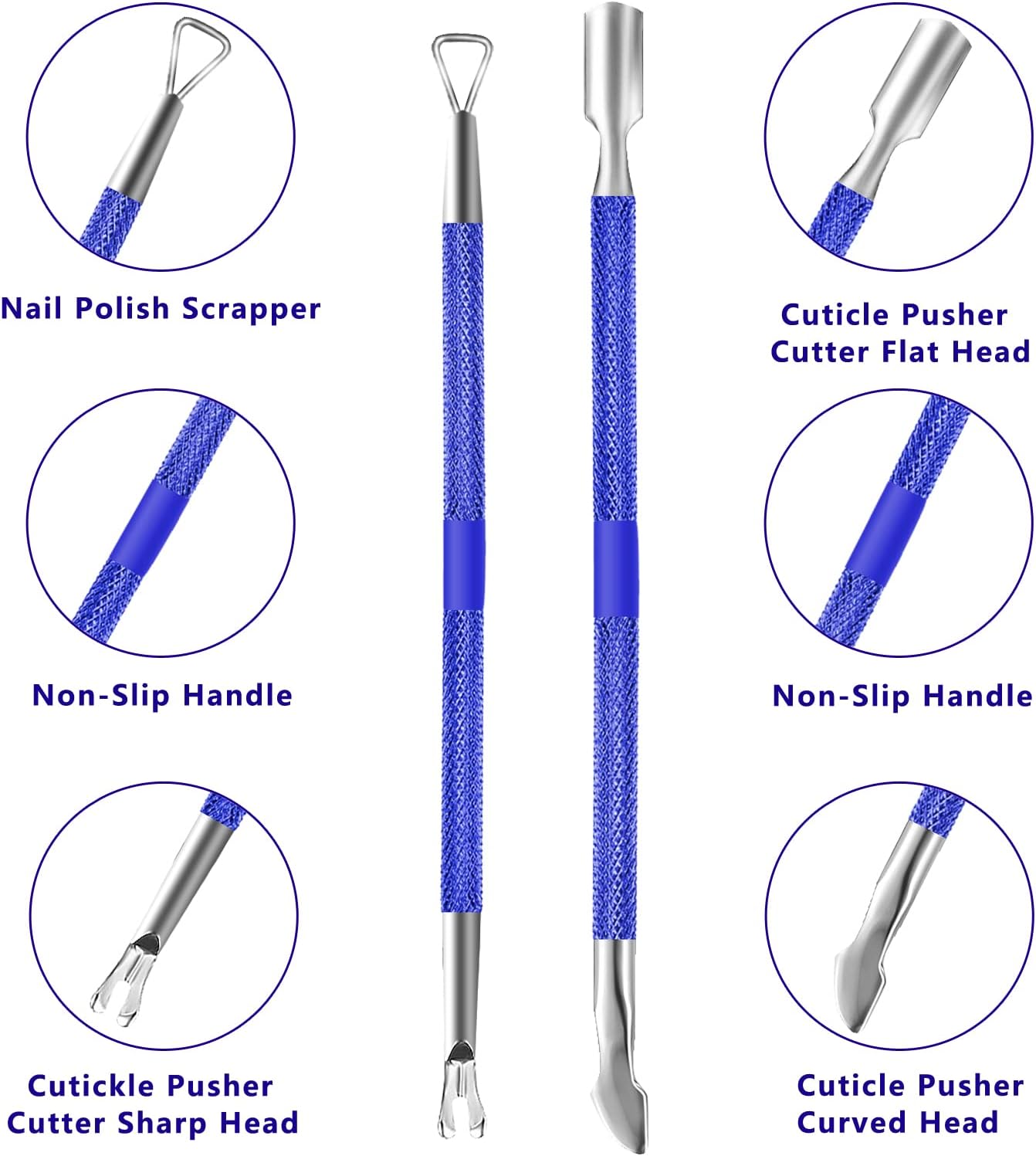 Cuticle Trimmer Cuticle Remover with Cuticle Pusher, XUNXMAS Professional Stainless Steel Durable Pedicure Manicure Tools Cutter Nipper Scissor Clipper for Fingernails and Toenails Dead Skin Blue