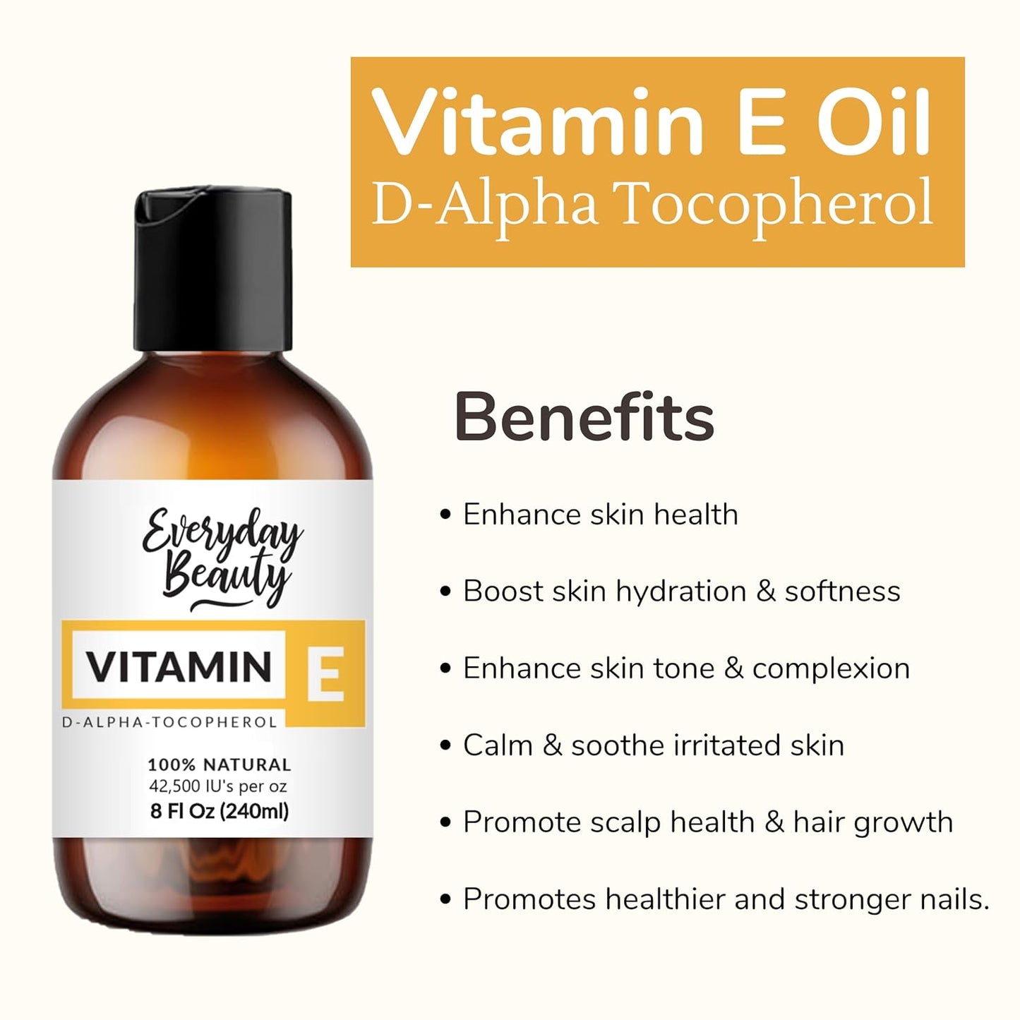 Pure Vitamin E Oil Bulk - 8 oz D-Alpha Tocopherol 100% Pure & All Natural 42,500 IU per oz - Not a Blend, Thick, Amber Color - From Wheat Germ - Face Body Hair - DIY Cosmetics & After Surgery Scars…