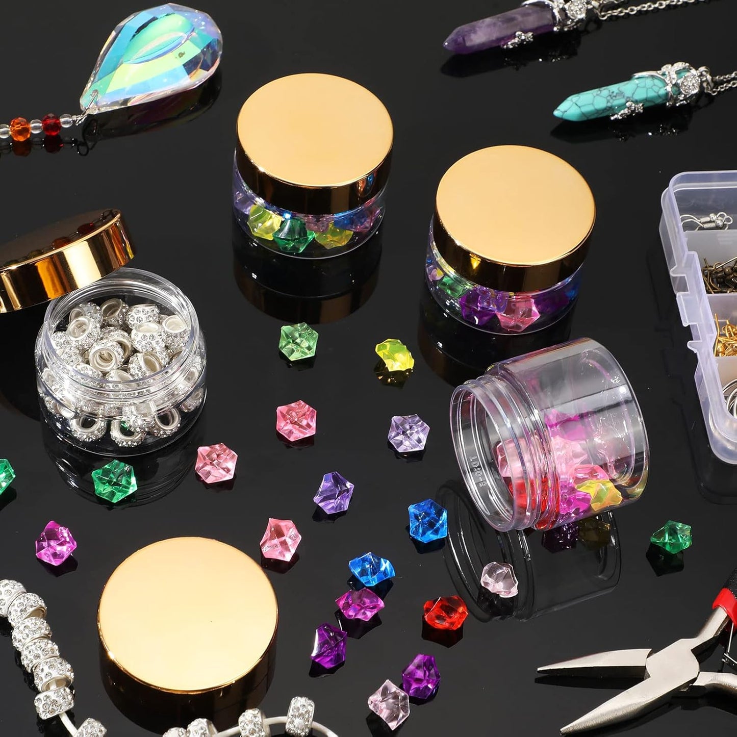 Patelai 4 Pieces Round Wide-mouth Leak Proof Plastic Container Jars with Lids for Travel Storage Makeup Beauty Products Face Creams Oils Salves Ointments DIY Making(1 Ounce,Gold)