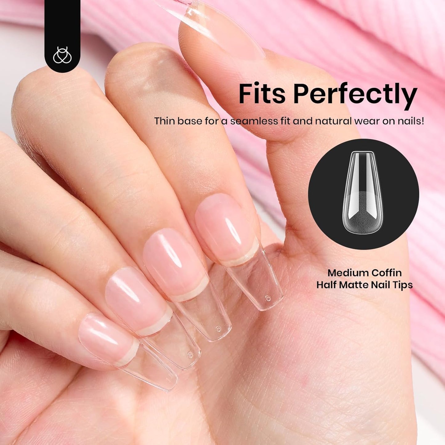 Beetles Gel Nail Tips Medium Coffin 576PCS Etch X Nail Tips, 12 Sizes Pre Shaped Half Matte Press On Nails Full Cover False Nails Acrylic Nails Glue on Nails Extensions Set for Women Home DIY