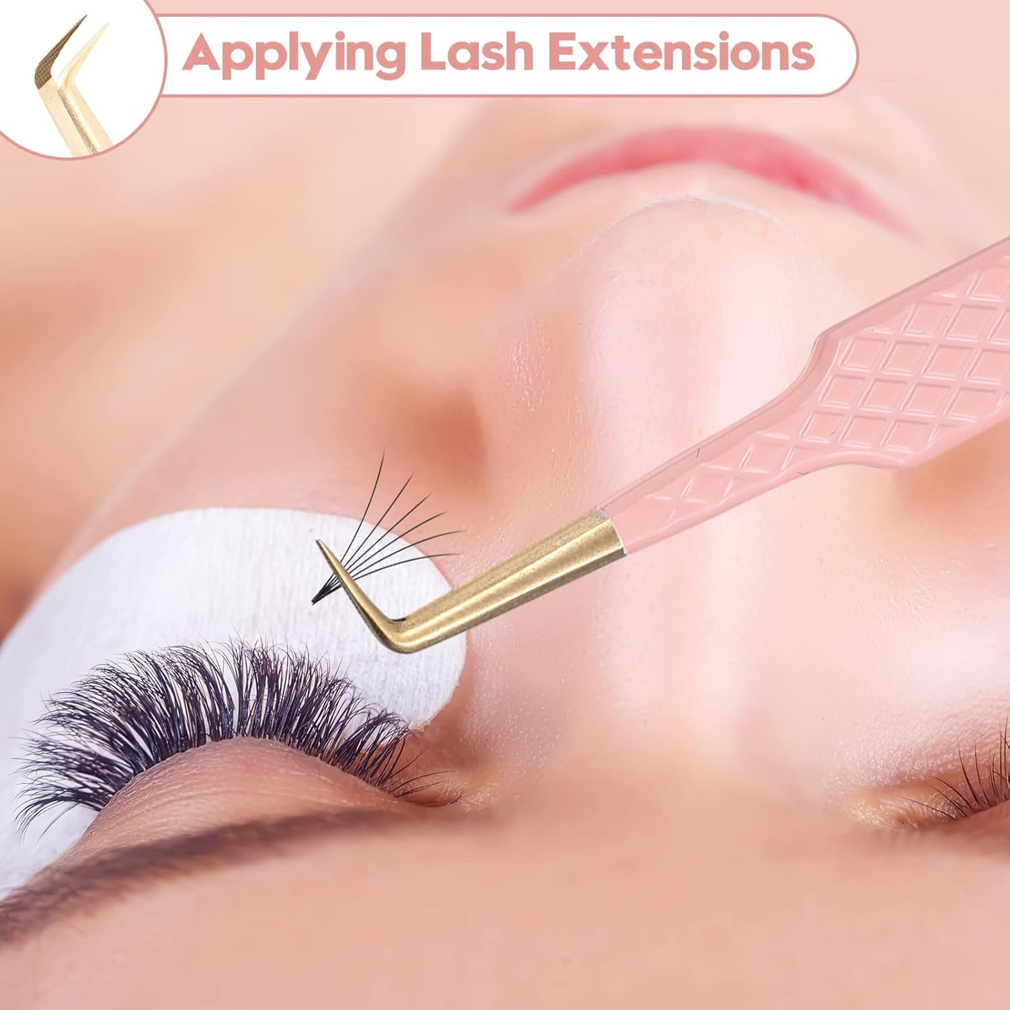 Ms.Queen Eyelash Extension Tweezers,2Pcs Fiber Tip 90 Degree Volume Tweezers and Isolation Lash Tweezers Set