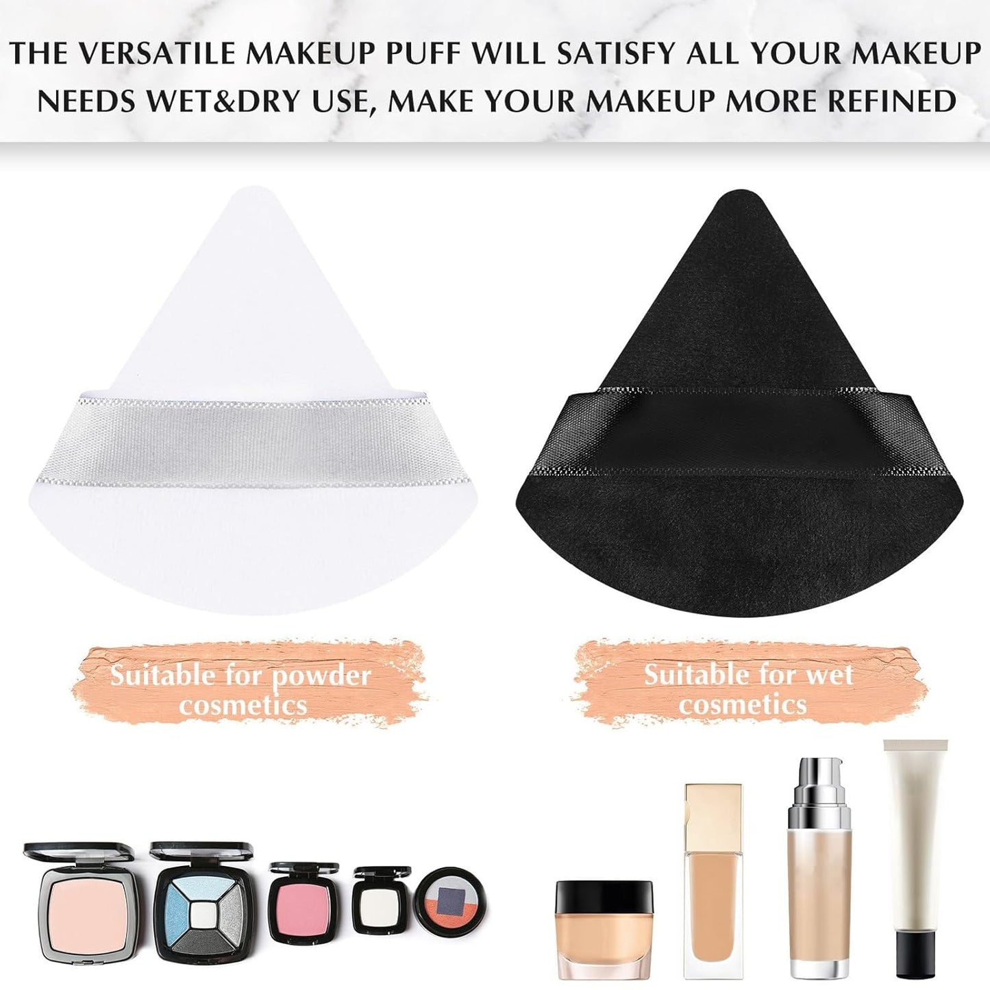 Suclain 48 Pcs Velour Triangle Powder Puff Soft Velour Makeup Puff for Face Powder Makeup Triangle Sponges for Wet and Dry Cosmetic Foundation Loose Mineral Body Makeup Tool(Black, White)