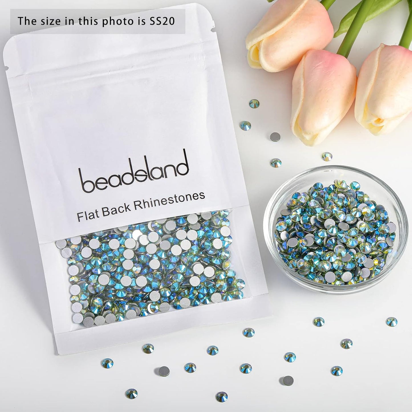 Beadsland 1440 Pieces Flat Back Crystal Rhinestones Round Gems,Peridot AB,SS20,4.6-4.8mm