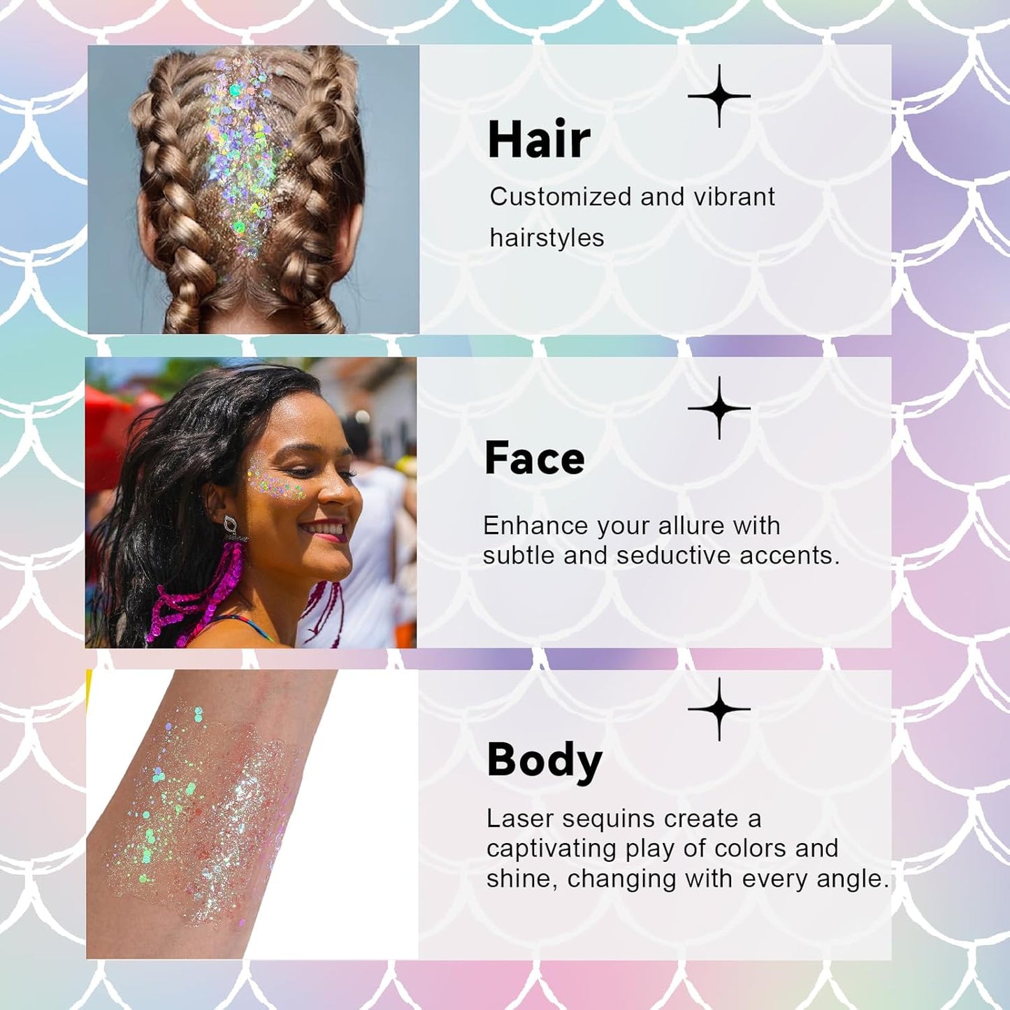 Clear White Glitter Gel for Body, Face, Hair and Lip, Color Changing Glitter Gel Under Light, Rave Mermaid Makeup Accessories (White)