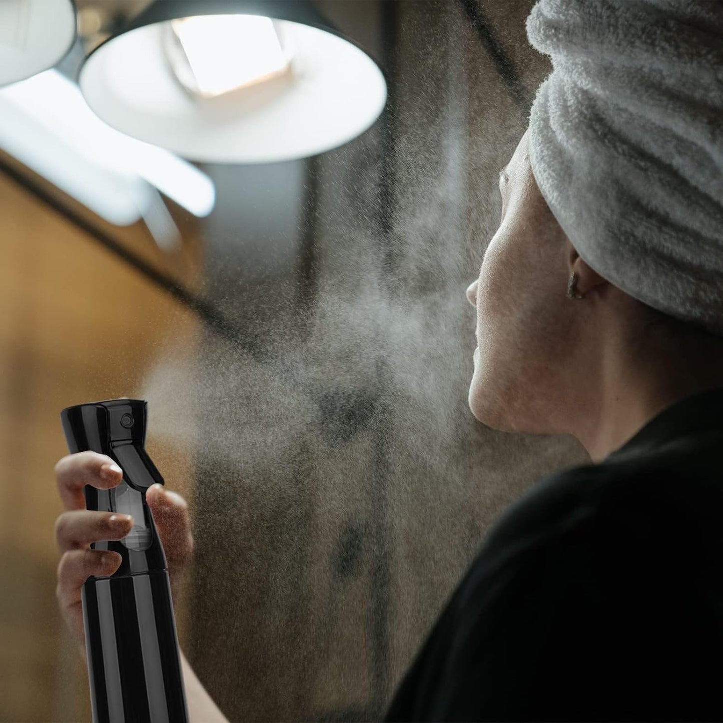 Spray Bottle for Hair (6.8OZ /200ML) Continuous Ultra Fine Mist Sprayer for Hair, Salons, Barber, Plants, Skin Care, Cleaning 2 Pack Black