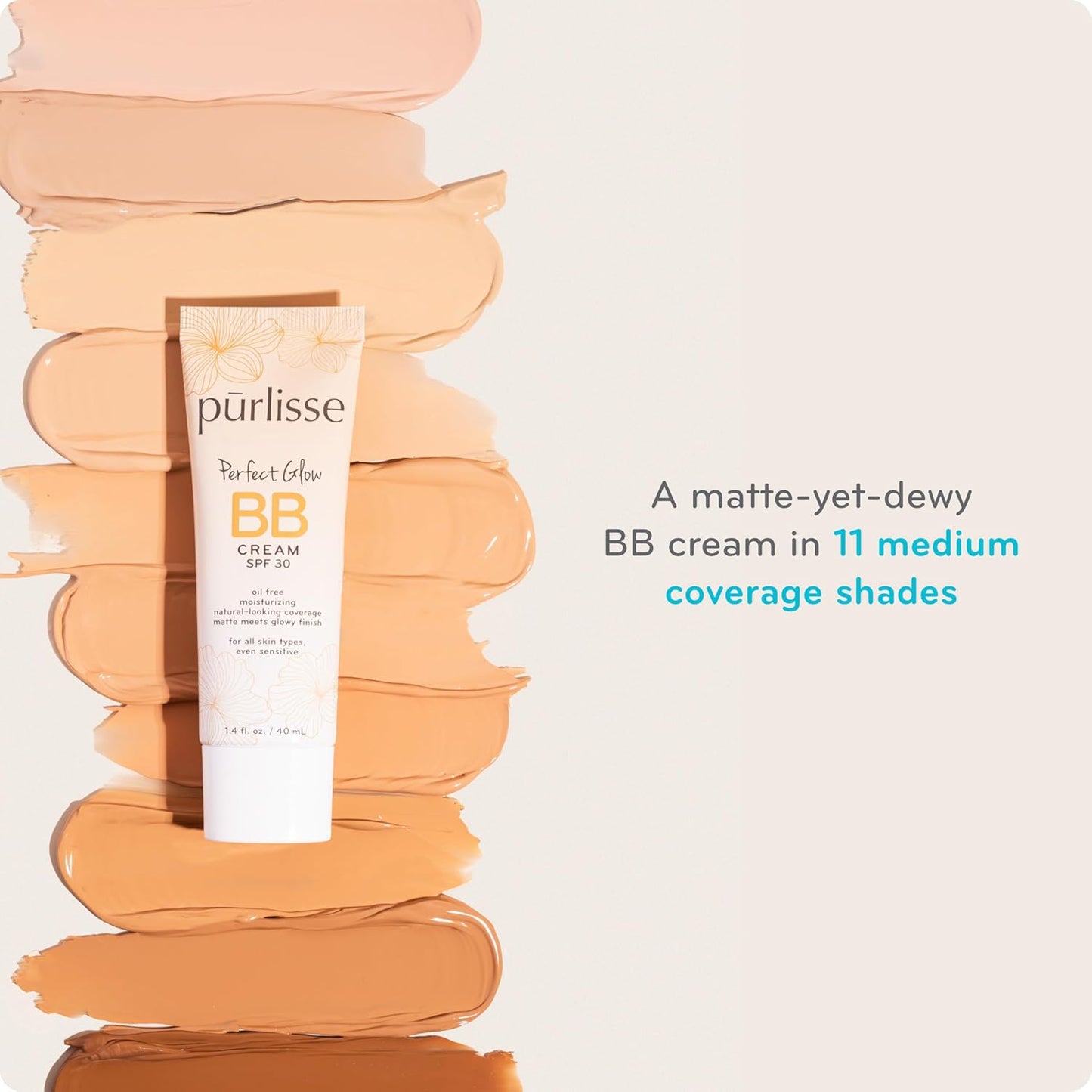 pūrlisse Perfect Glow BB Cream with SPF 30 - Matte Meets Dewy Finish - Enriched with Goji & Hawthorn Berry to Help Improve Skin Texture & Radiance - Tan Deep (1.4 oz)