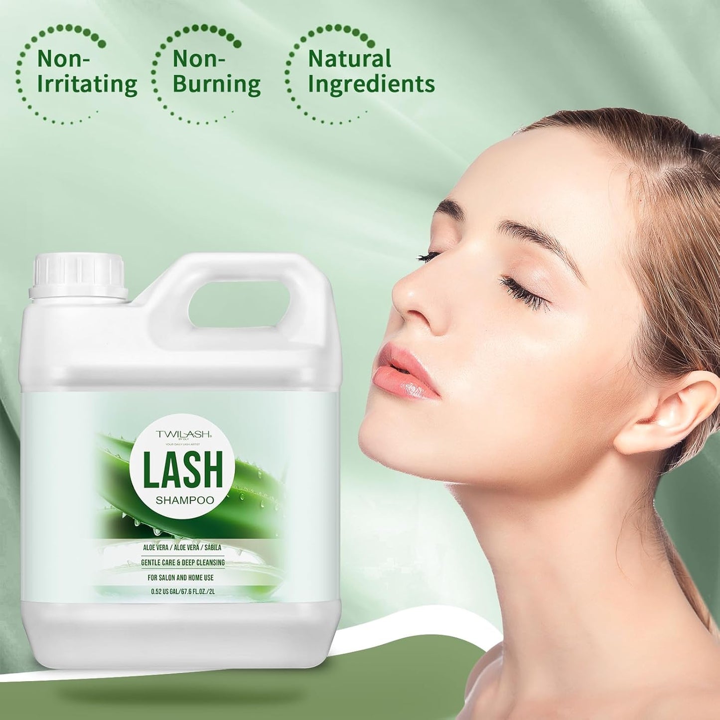 Lash Shampoo Bulk, Eyelash Cleanser for Extensions 2 Liters, Non-irritating or Burning Eyelid Foaming Cleanser for Professional Salon and Home Use (Aloe Vera-2L)